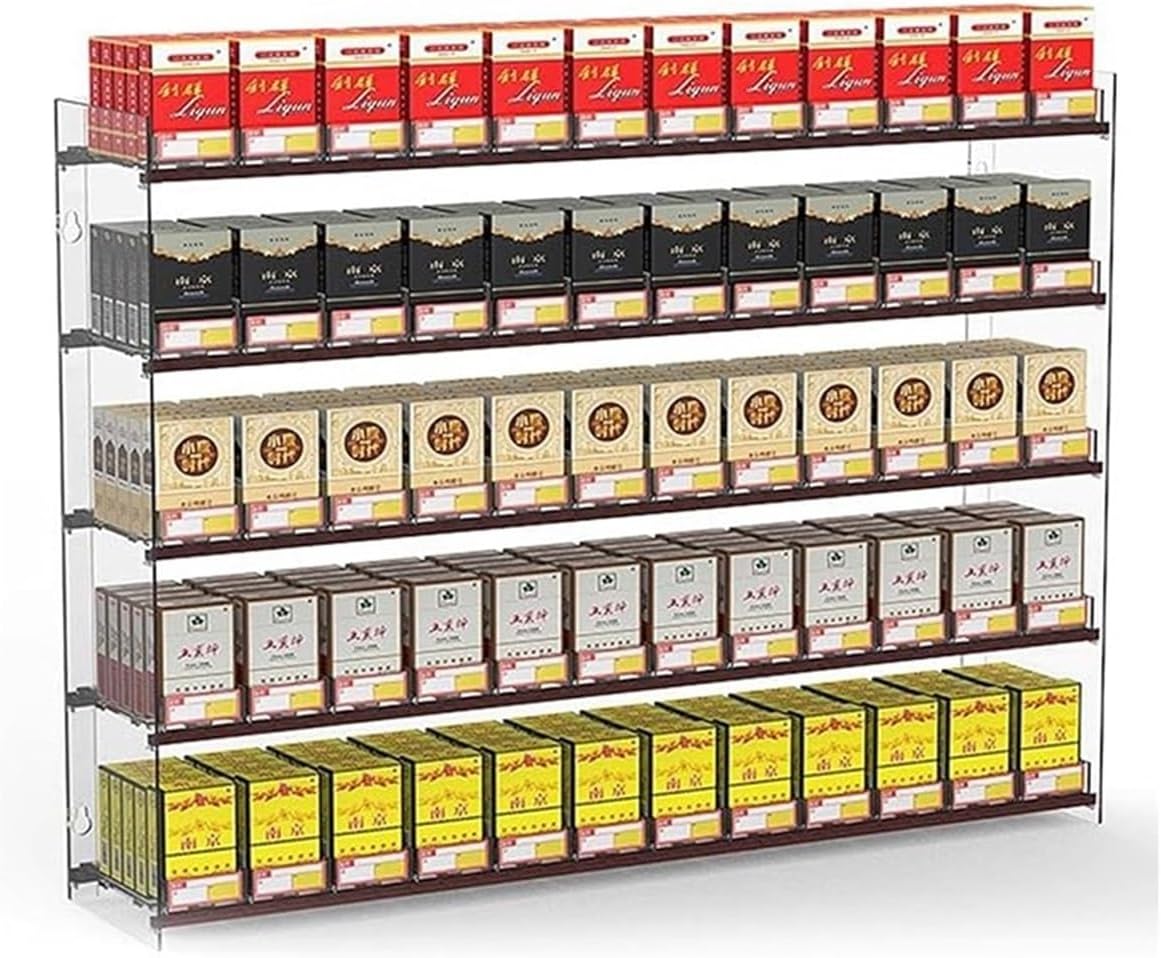 Multifunctional Automatic Cigarette Pusher Shelf for Market Store Retail，Cigarette Display Rack Shelf for Stores, Cigarette Display Holder Transparency Rectangular Wall Mounted Shelves Auto