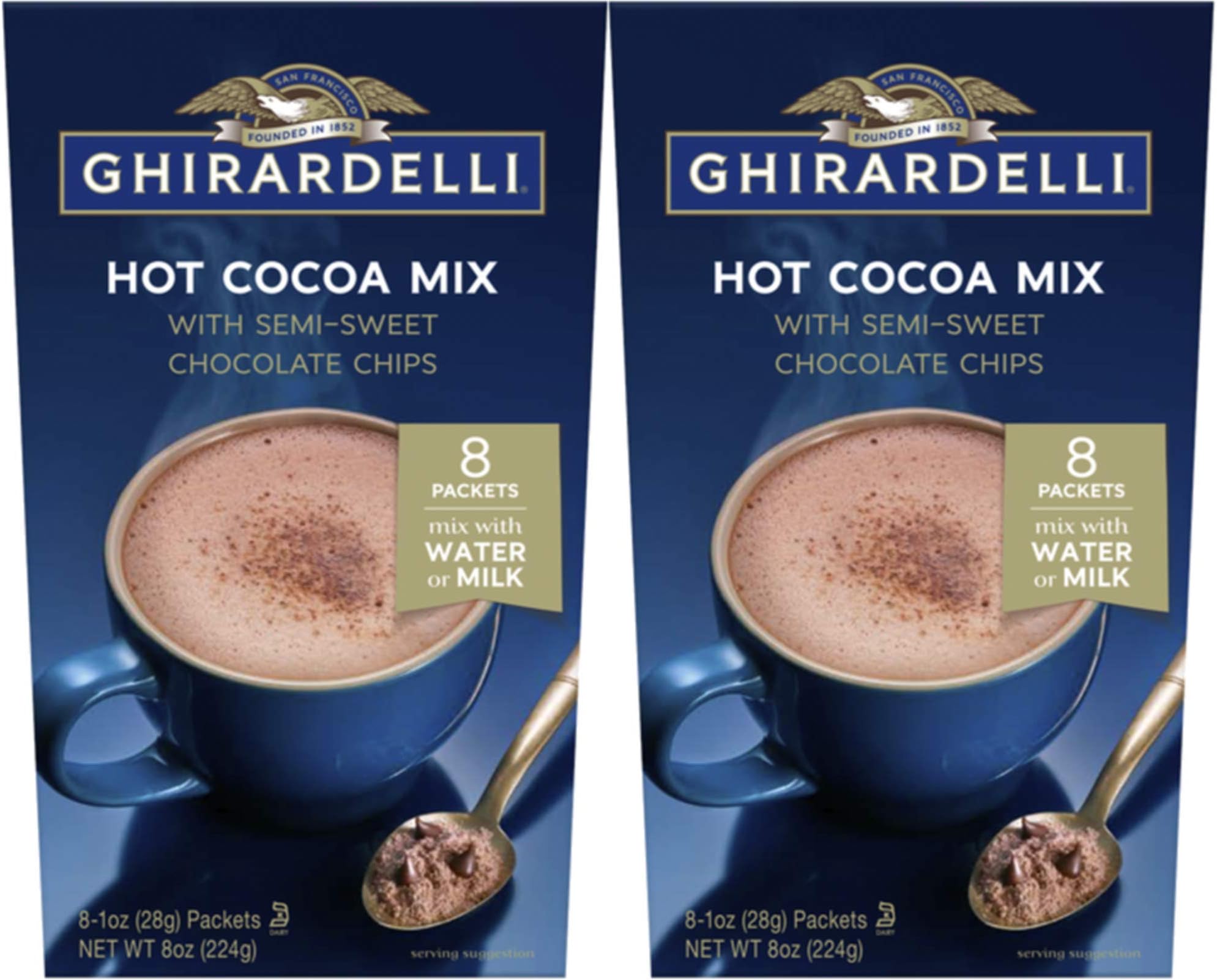 Ghirardelli Hot Cocoa with Semi-Sweet Chocolate Chips - 2 boxes with 8 packets each