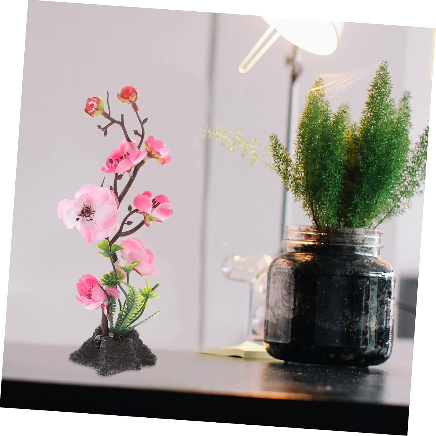 UKCOCO Pink Plum Blossom Dish Ornament 2Pcs Plastic for Photo Props