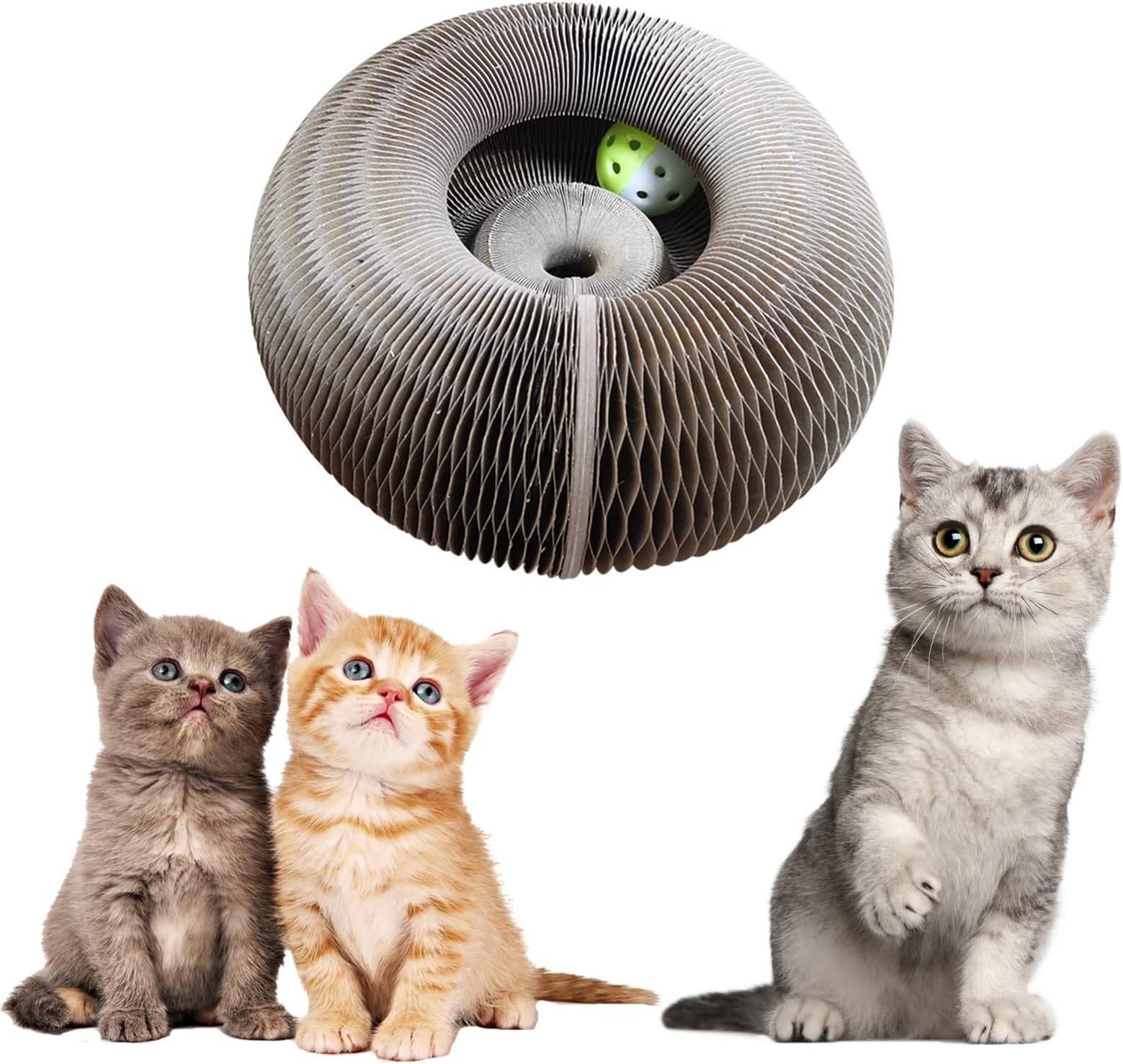 Magic Organ Cat Scratching Board Comes with a Toy Bell Ball,Cat Grinding Claw Scratching Board, Foldable Convenient Cat Scratcher Durable Recyclable