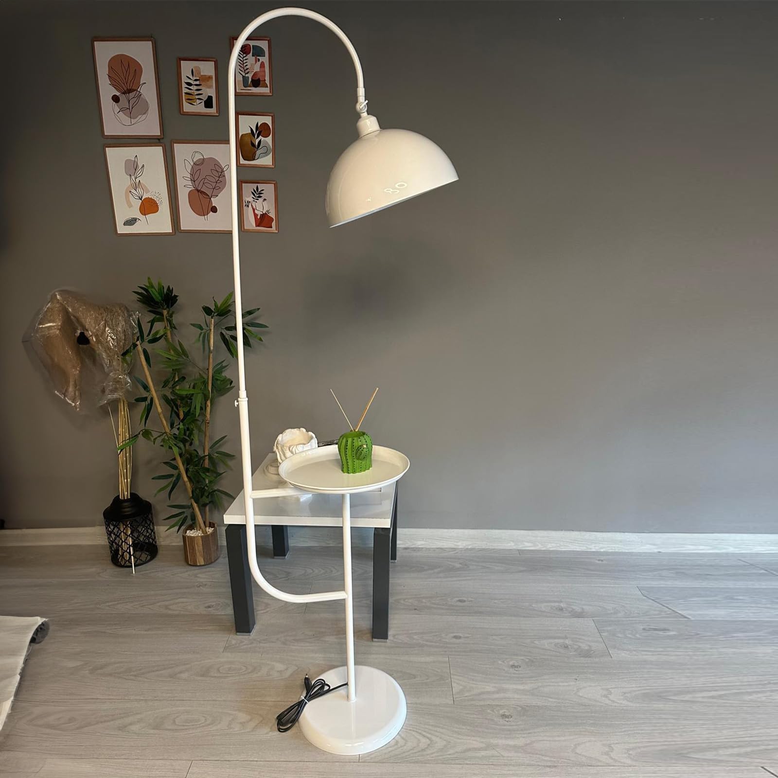 bamyum Gorkiede Floor Lamp Metal, Modern, for Bedroom, Living Room, Children's Room with E27 Socket, 30 cm Wide, Adjustable Lampshade, White
