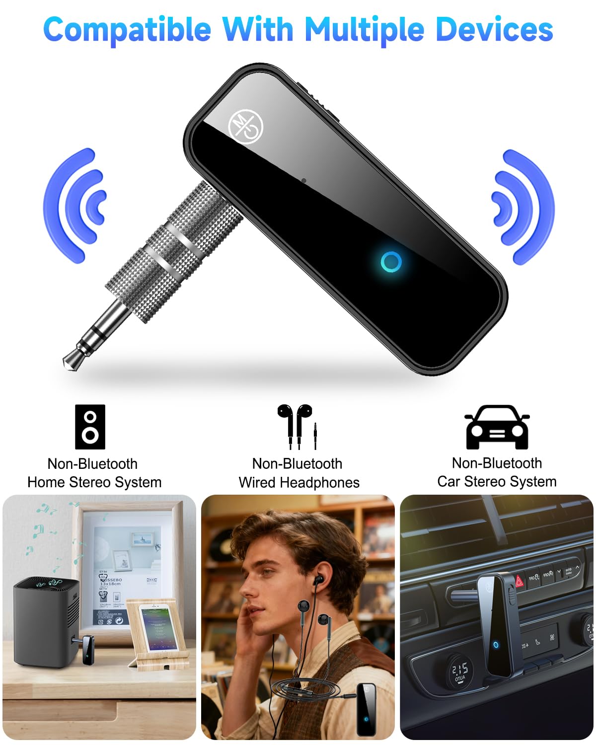 Aux-Bluetooth-5.4-Adapter für Auto, 2-in-1-Bluetooth-Empfänger-Sender, 3,5-mm-Klinkenstecker, kabelloser Audio-Adapter, Dongle für TV, Kopfhörer, Lautsprecher, Verstärker, Heim-Stereo-Systeme, mit