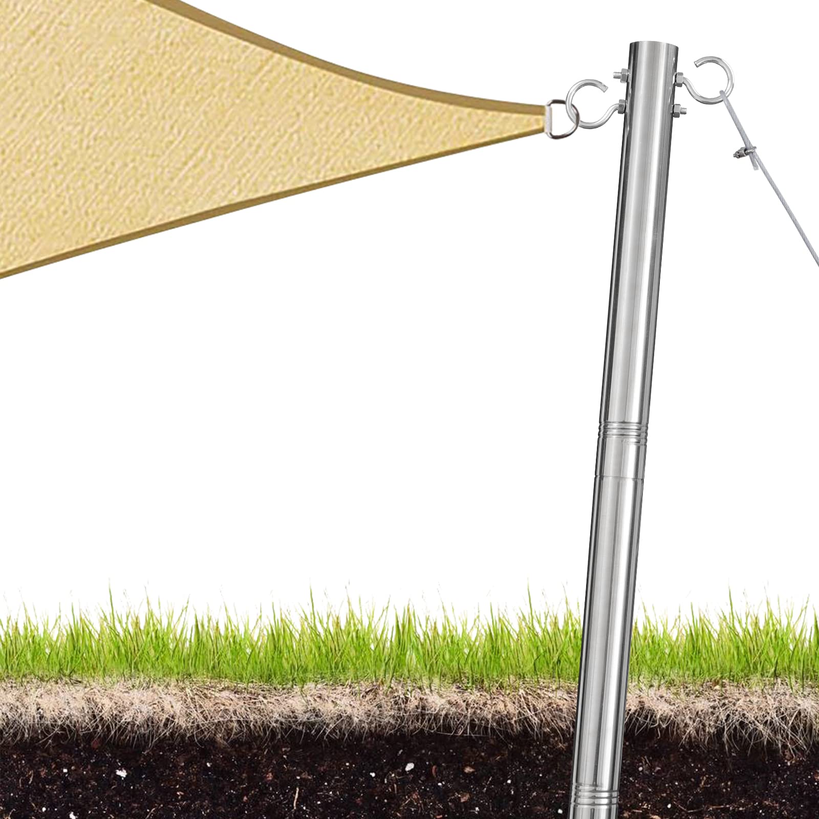 HOSKO Shade Sail Post, 9FT Heavy Duty Sun Shade Sail Pole Stainless