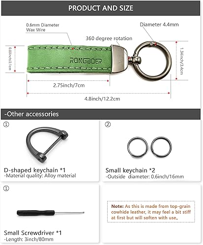 Vista 5 de Llavero hecho a mano de cuero de vaca de doble cara, accesorio único del llavero del coche, cuero curtido vegetal y nobuck 07