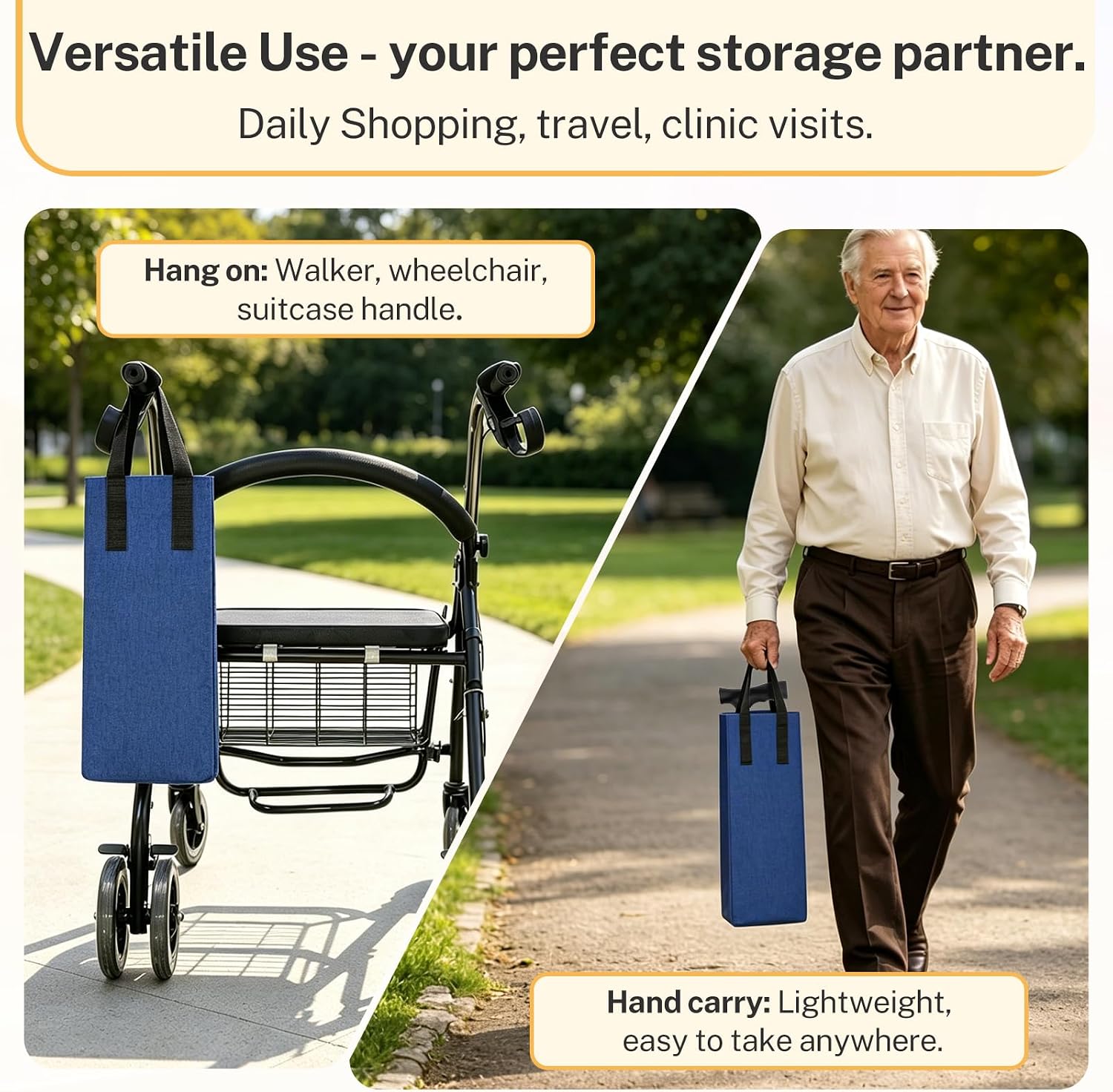 Folding Cane Storage Bag, Portable Nylon Pouch for Walking Canes, Crutches & Umbrellas, Waterproof Wear-Resistant Travel Organizer for Elderly & Disabled(Blue image 2
