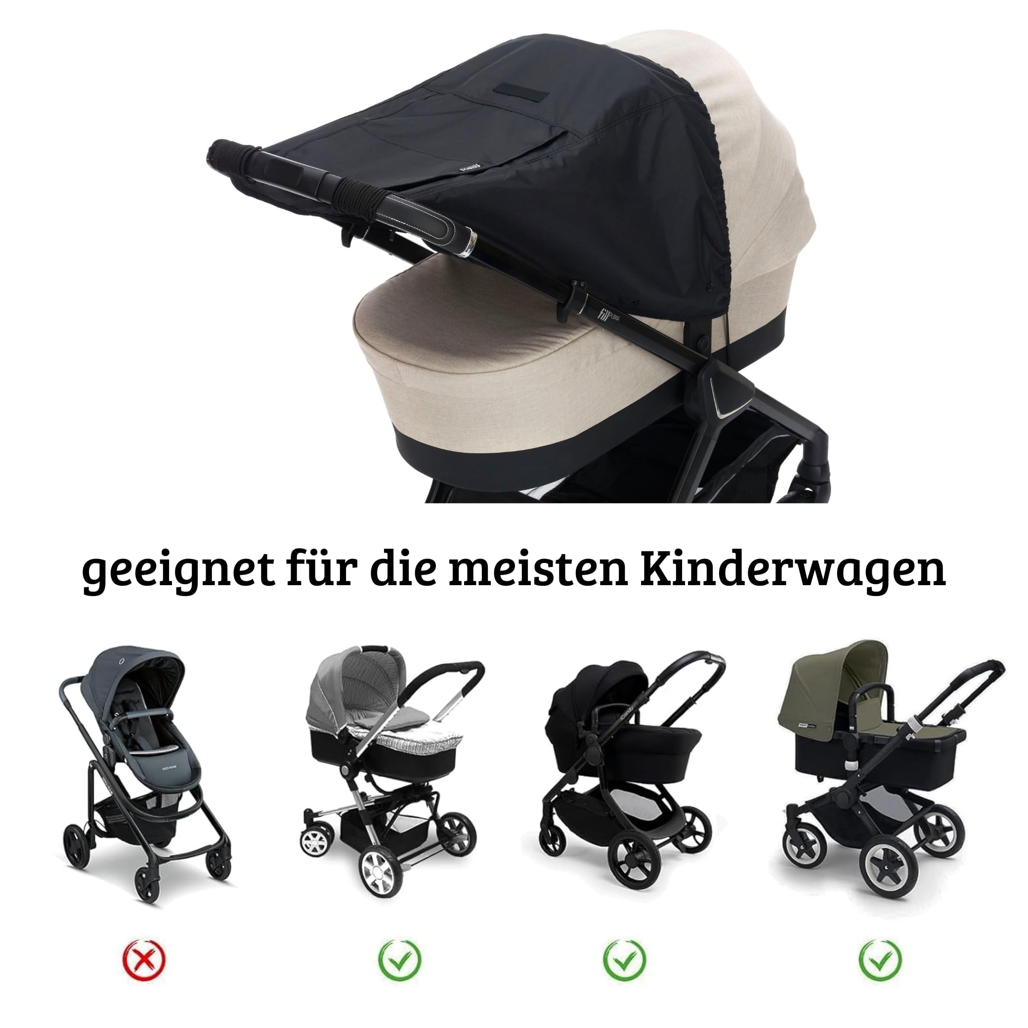 Fillikid Sonnenschutz Exclusiv, Universal geeignet für Buggy und Sportwagen - Sonnensegel Kinderwagen mit UV Schutz 50+ und Wasserdicht, Sonnensegel mit Sichtfenster