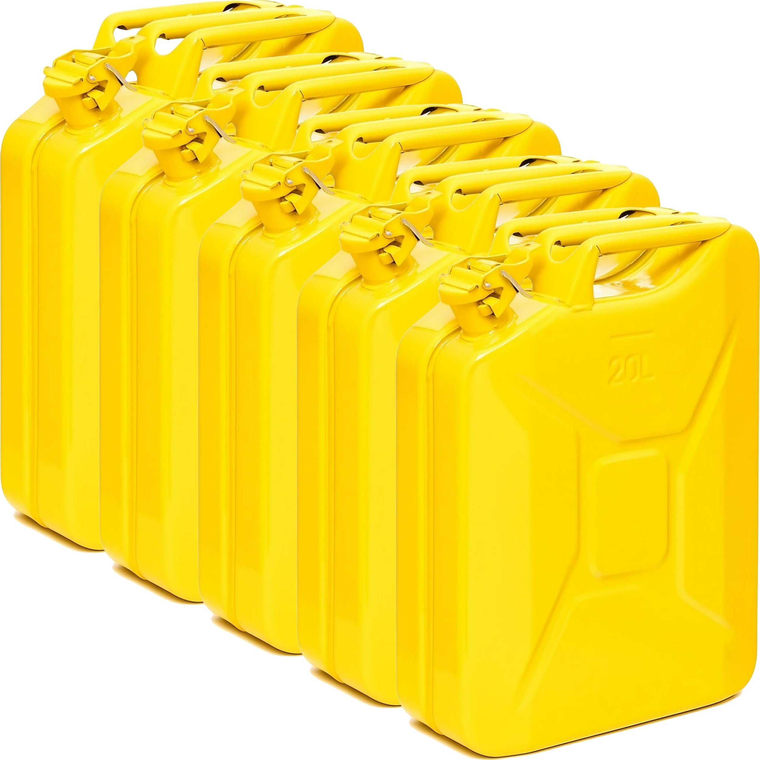 Oxid7® by BW Benzinkanister Metall 5x 20 Liter - Kraftstoffkanister Gelb RAL 1018 - TÜV-geprüft, UN-zertifiziert - 0,9mm Stahl DIN 7274 - Für Benzin, Diesel, E10, 2-Takt - Made in Europe