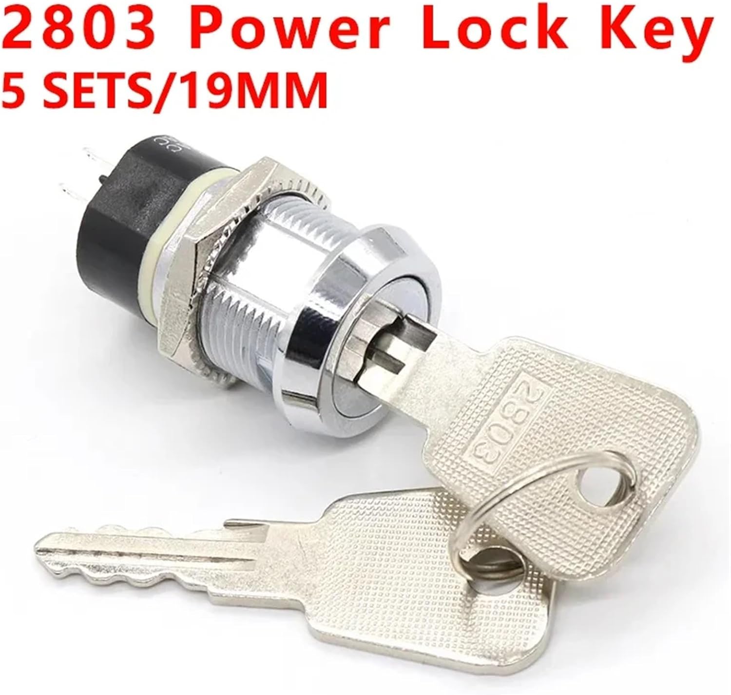 5 Sets 19mm Metal Electronic Power Lock Key Switch 4Pin ON-Off 2Position DPST A Series 2803 Zinc Alloy Welding Terminal(2 pullout-1 Set)