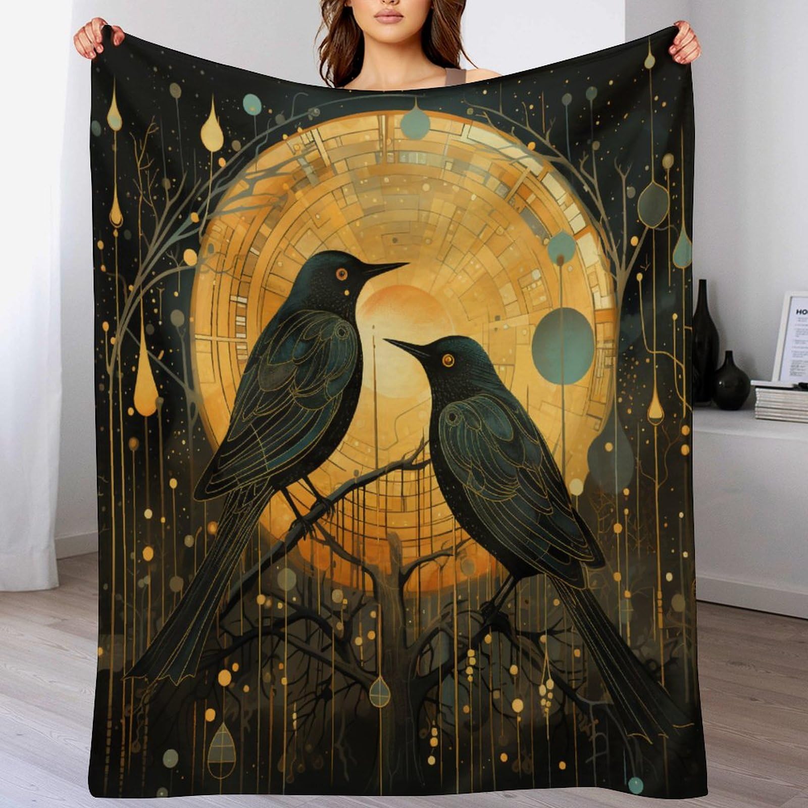 Couverture oiseau flannel contre les frissons du soir sur le canapé 100x130