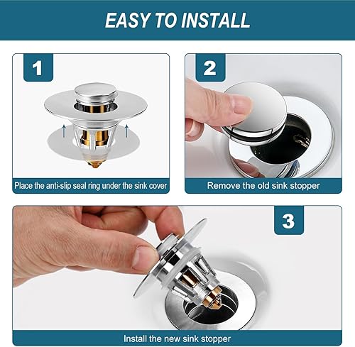 Miniatura 3 de Tapón universal para fregadero de baño, colador de drenaje desplegable mejorado, se adapta a agujeros de drenaje estándar de Estados Unidos de 1.1 a