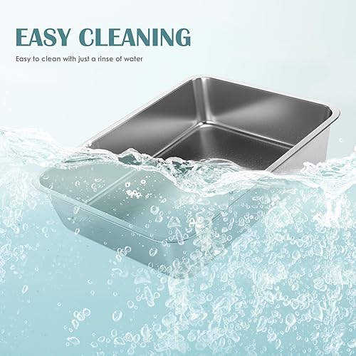 Miniatura 7 de IKITCHEN Caja de arena grande de acero inoxidable para gatos (19.5 pulgadas de largo x 13.5 pulgadas de ancho x 8 pulgadas de alto), bandeja de