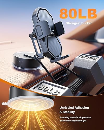 Miniatura 2 de SUPERONE Soporte de teléfono 3 en 1 para automóvil ventosa y clip más fuertes Soporte de teléfono ajustable de 360 para tablero, ventilación,