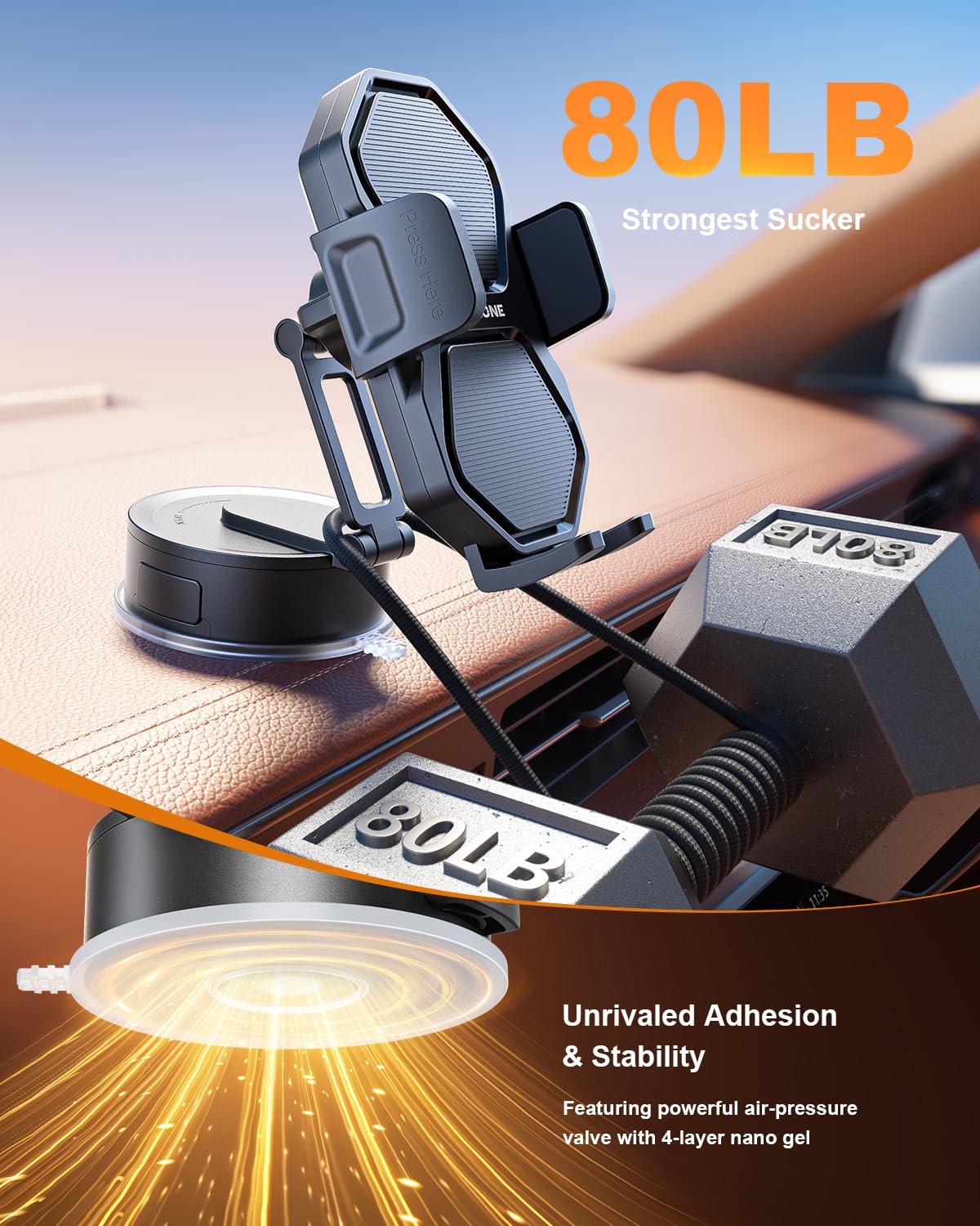 SUPERONE 3-in-1 Car Phone Holder [Strongest Suction Cup & Clip] 360° Adjustable Car Phone Mount for Dash/Vent/Windshield, Phone Holders for Your Car Accessories for iPhone 17/16/15/14 Samsung Android