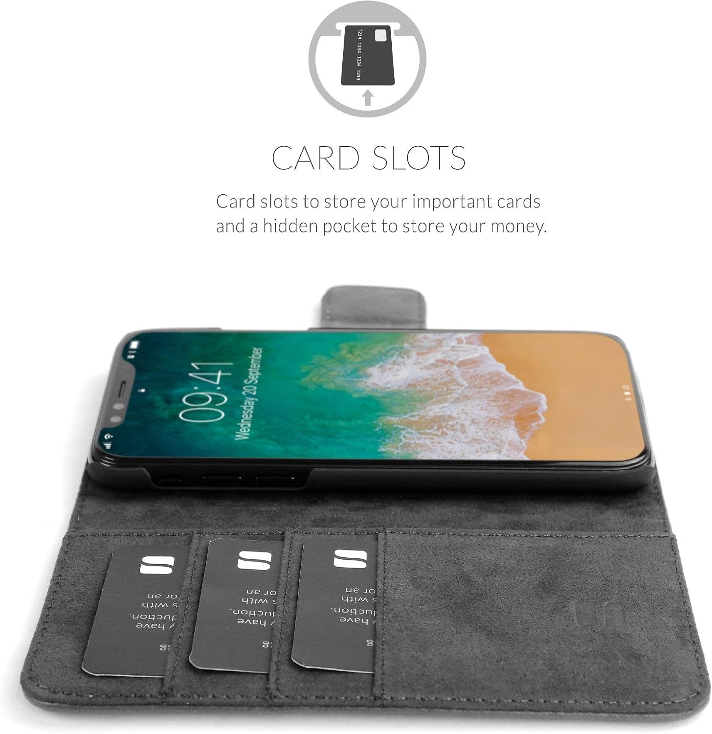 Snugg iPhone XR Wallet Case – Leather Card Case Wallet with Handy Stand Feature – Legacy Series Flip Phone Case Cover in Slate Grey
