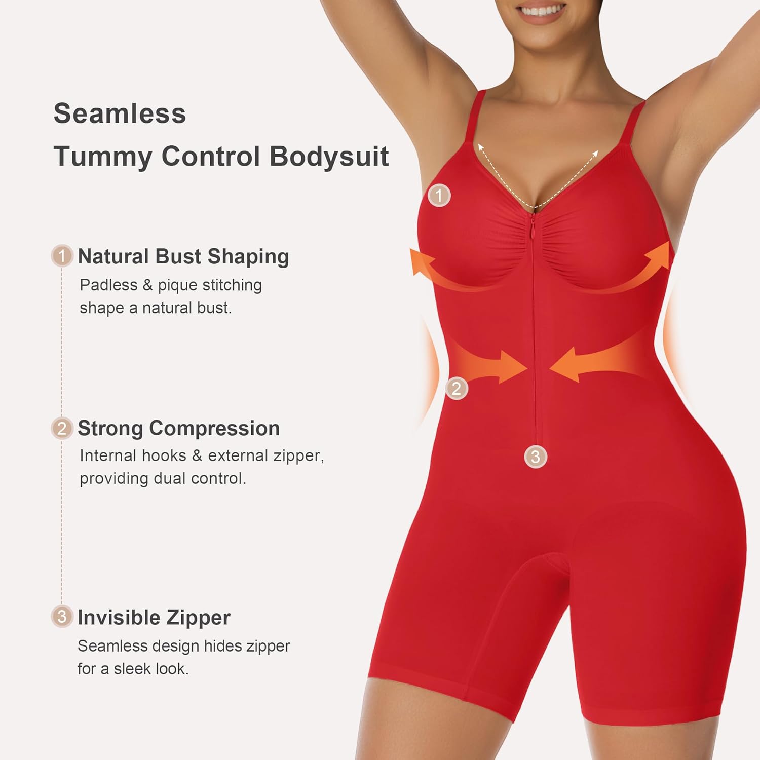 SHAPERX Women's Shapewear Bodysuit Tummy Control Seamless Zip-Up Body Shaper Waist Snatched Body Suit - Image 3