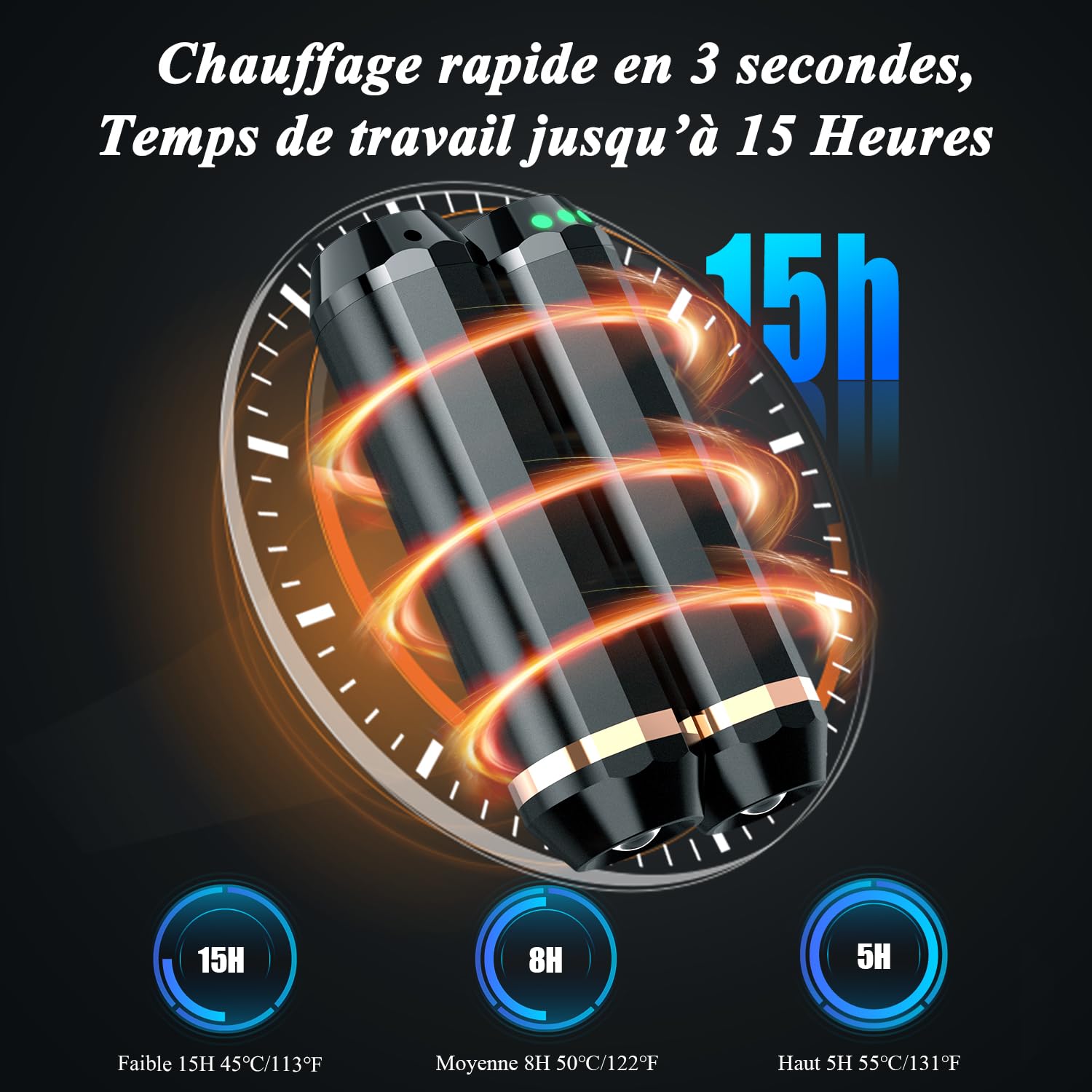 Chauffe Main,Chaufferette Main Reutilisable10000amh, 3 en 1 Chauffe Main Rechargeable avec Lampe&Batterie,3 Mode de Chaufferette Main Réglables&Magnétique &Portable,Cadeux pour Femmes/Hommes