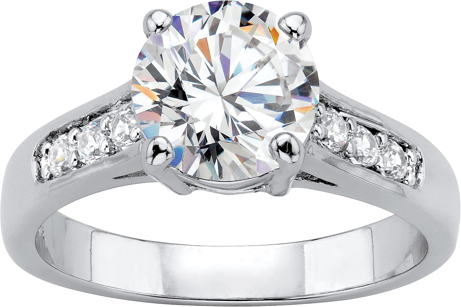 PalmBeach Silvertone Round Cubic Zirconia Engagement Ring Sizes 5-10