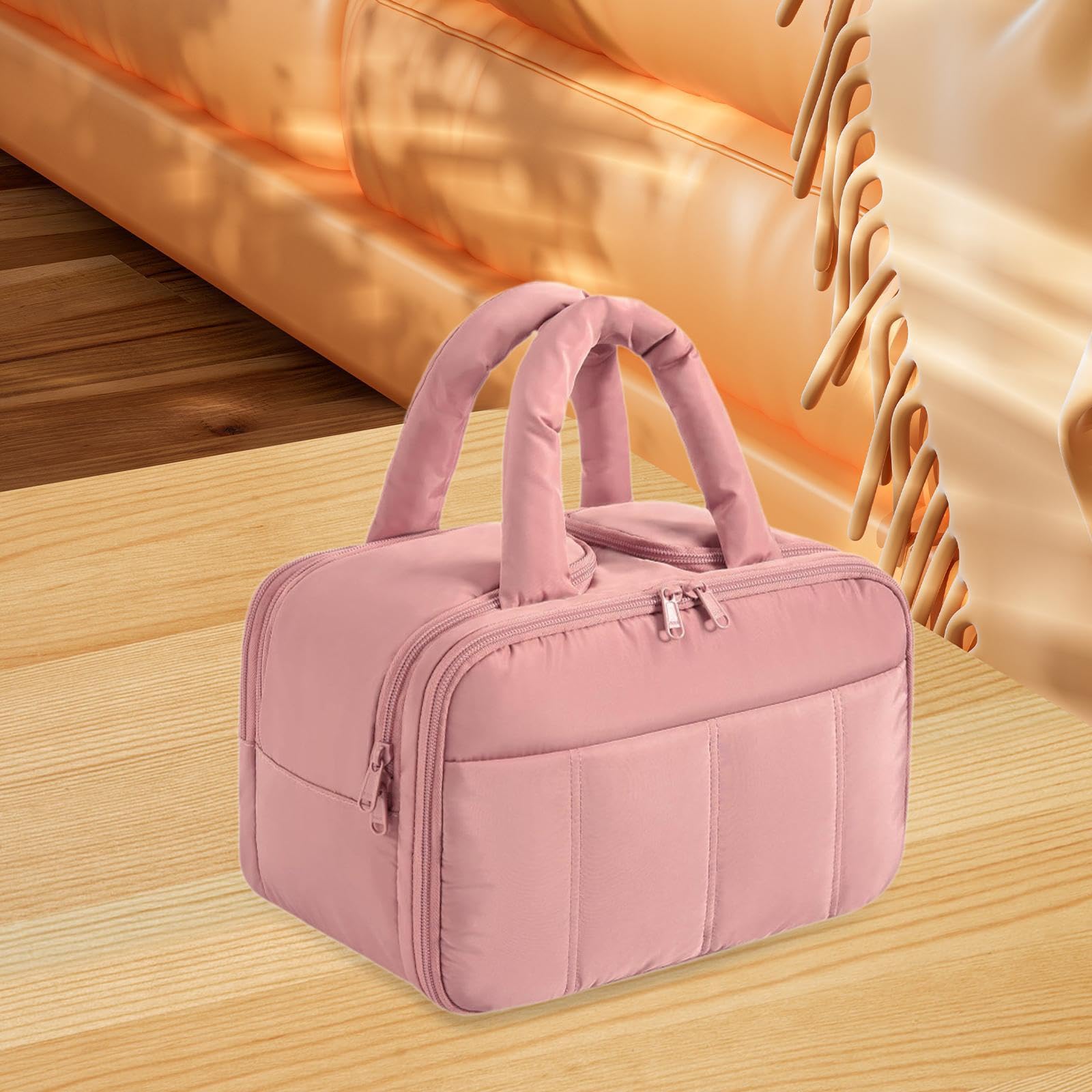 Travel Borsa Da Toilette Compatta Organizzatore Cosmetico Borsa Trucco Pouch con Zipper Materiale Poliestere Adatta a Casa Viaggi Bagno Vacanza, Rosa