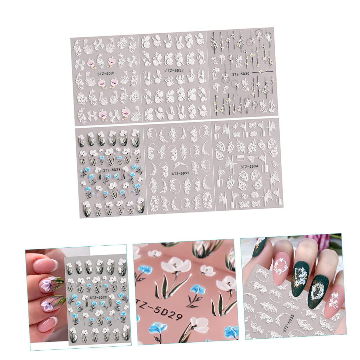 minkissy Hojas Pegatinas De Uñas Pegatinas De Uñas Para Arte De Uñas Stickers for Nails Calcomanía De Uñas Kit De Arte De Uñas 5d Las Flores Manicura Pegamento