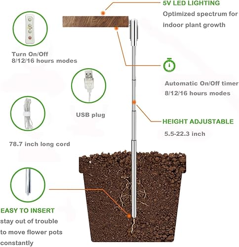 Miniatura 43 de yadoker Luz de cultivo de plantas, luz LED de espectro completo para plantas de interior, altura ajustable, temporizador automático, bajo voltaje