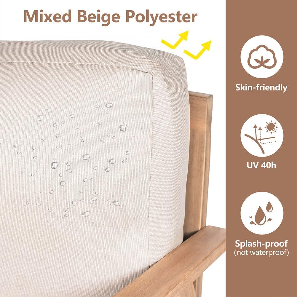 2 Piece Outdoor Patio Furniture Set, Acacia Wood Loveseat & Coffee Table Set with Rope Woven Backrest & Cushions for Backyard Balcony Deck Garden Conversation Seating