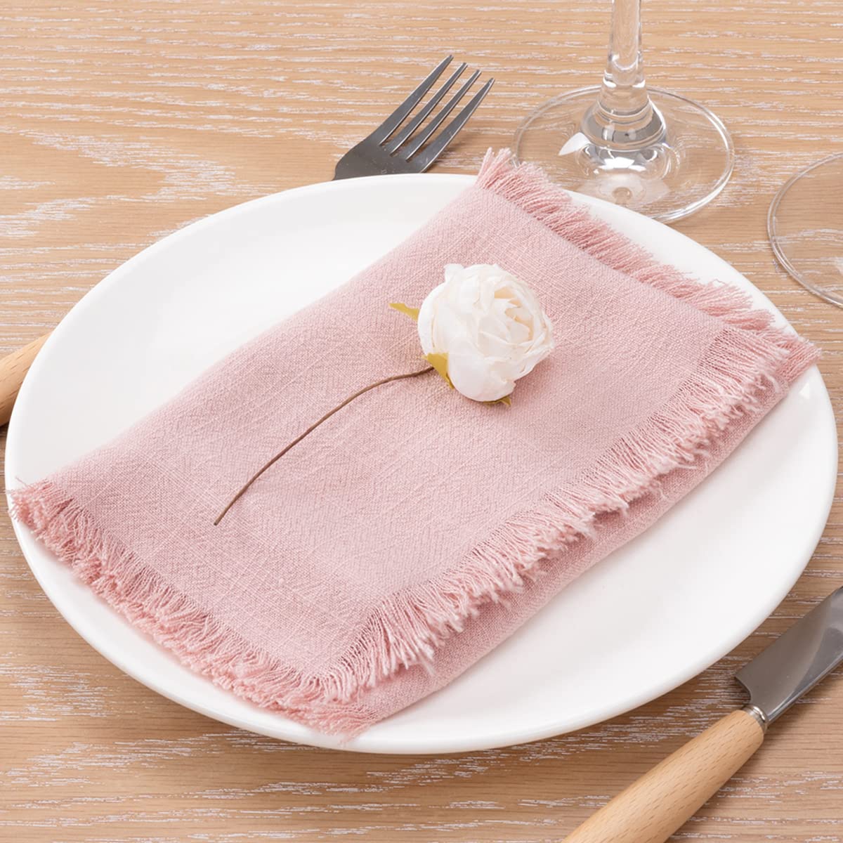 Socomi Handmade Cloth Napkins Bulk 18"x18" Cotton Linen Dinner Napkins Rustic Cheesecloth Table Napkins for Wedding Party Baby Shower Set of 6 Dusty Rose
