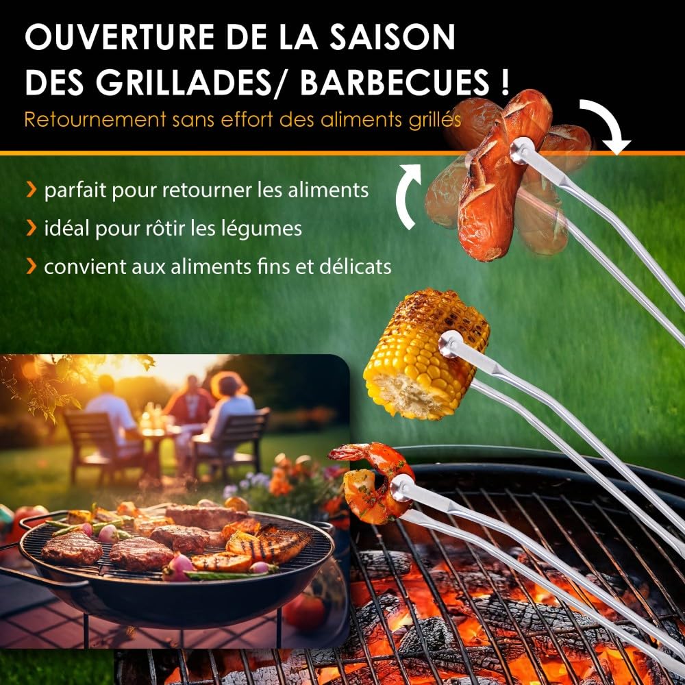 Pince barbecue inox à roulette Durandal Selection, Argenté, Acier Inoxydable