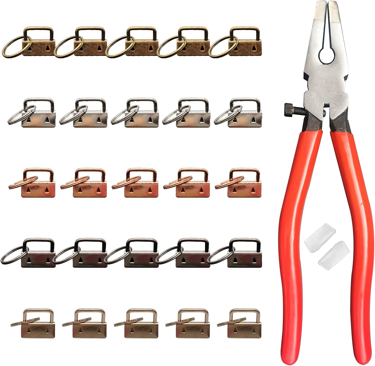 Key Fob Hardware 1 in Keychain Set Includes 25 pcs with keyrings and Glass Running Plier for Wristlet Lanyard Chain Making Supplies
