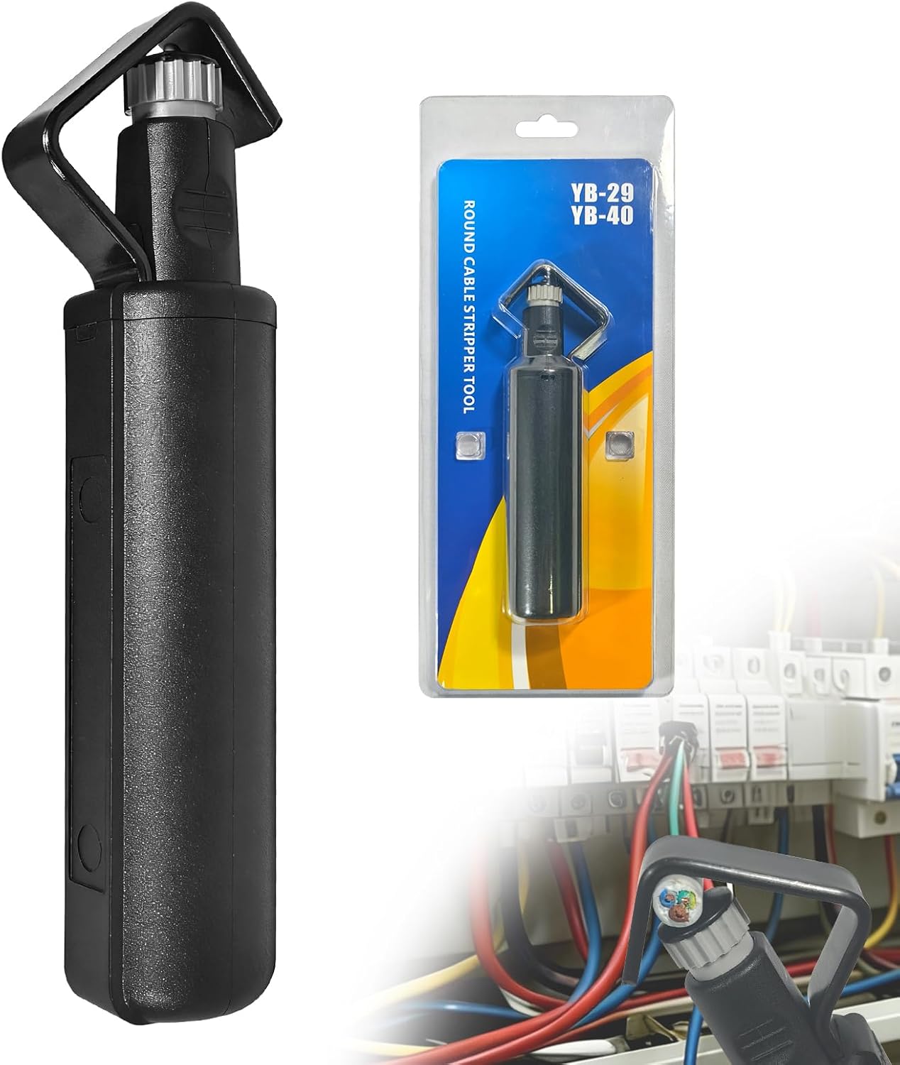 Round Cable Stripper Tool【3/16"–1 1/8" Dia, Adjustable Depth】for Longitudinal, Spiral & Circular Cuts, Fast Cable Jacket Stripping, Sharp Blade Wire Insulation Stripper, Durable Electrical Cable Tool