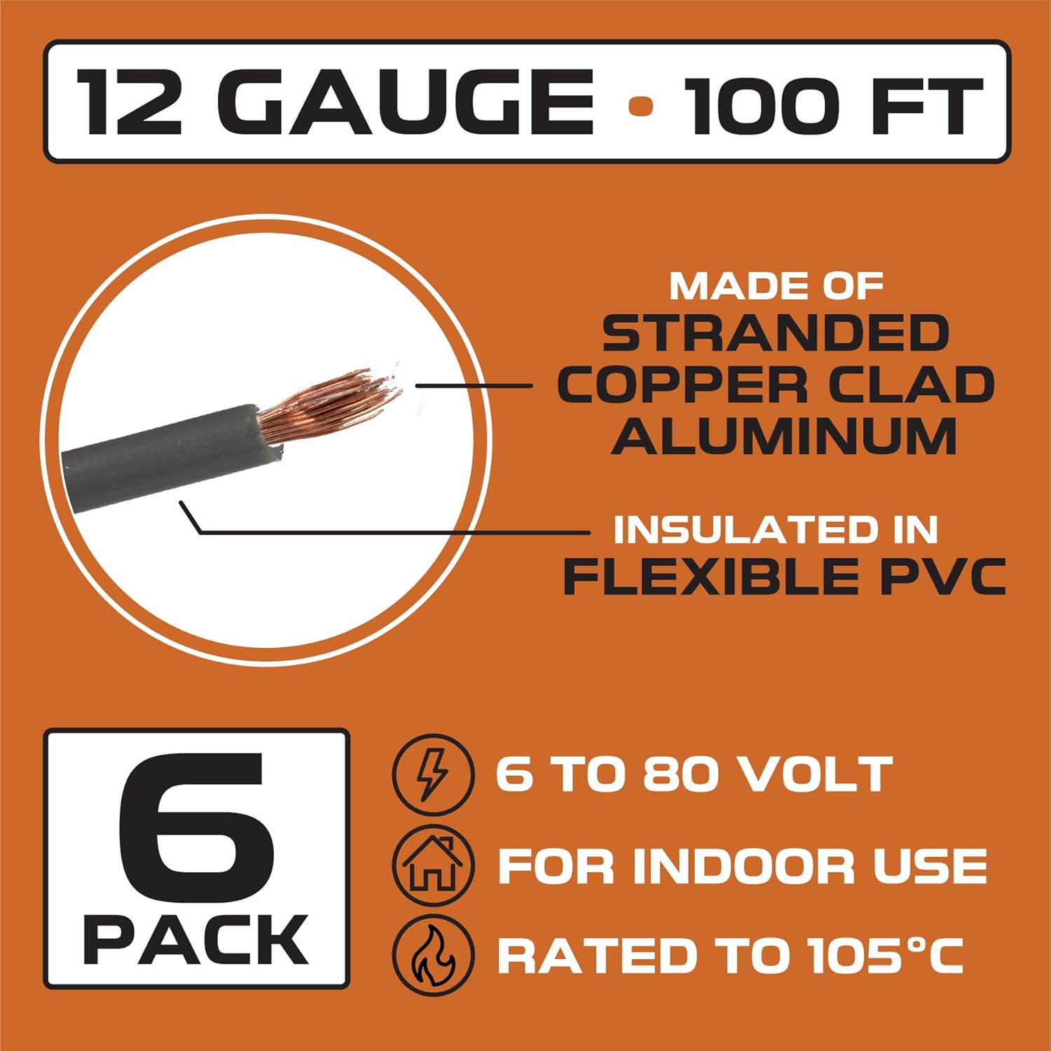 Iron Forge Cable 12 Gauge Wire - 6 Roll Bulk Assortment Pack - 12 AWG Auto Cable - 100 Ft Copper Clad Automotive Wire per Roll