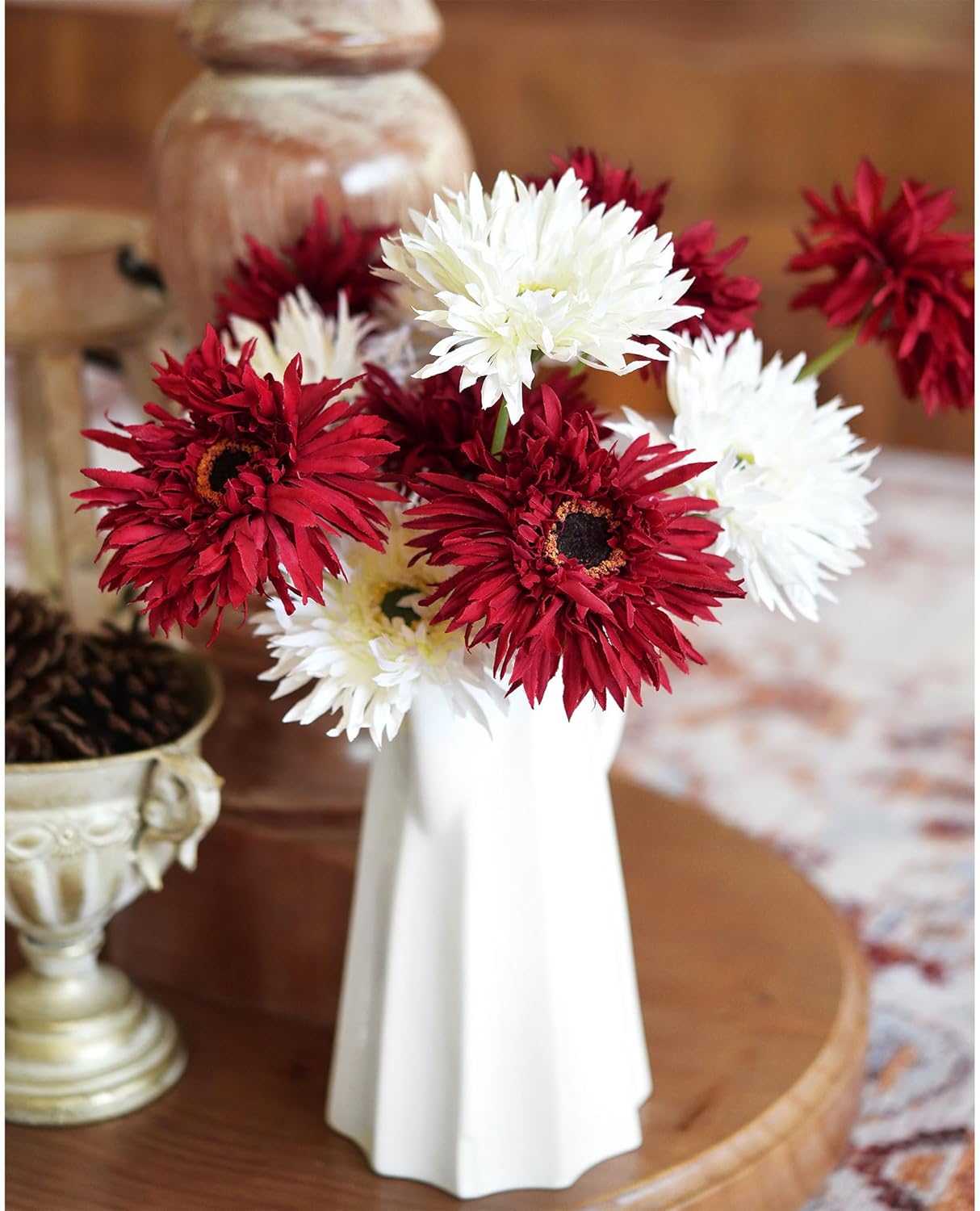 FiveSeasonStuff FireBrick Red Spider Gerbera Daisies Silk Flowers Real Looking Artificial Flowers 16.5'' (6 Stems)