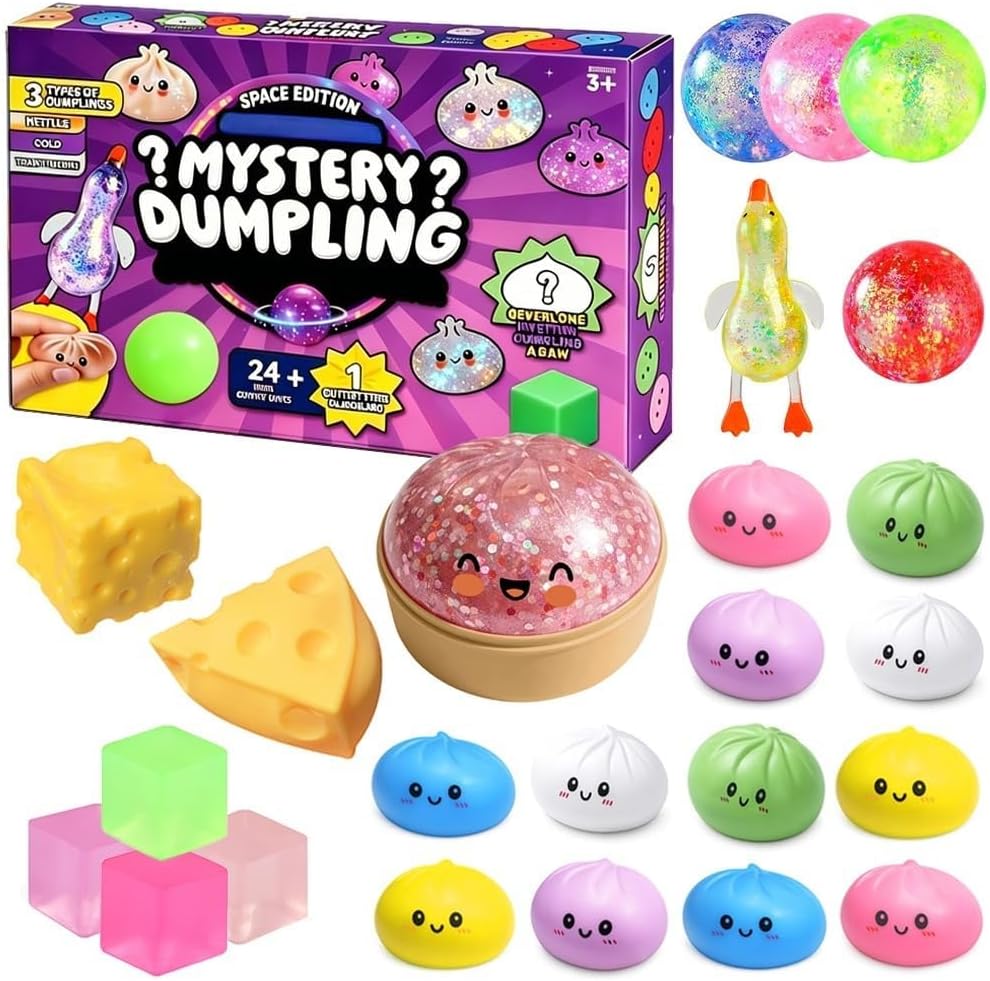 2026 Dumpling Squishy Advent Calendar, 24 PCS Dumpling Mystery Surprise Fidget Toys, Stress & Anxiety Relief Sensory Toys for Kids & Adults, Ideal Holiday & Birthday Gift (A)