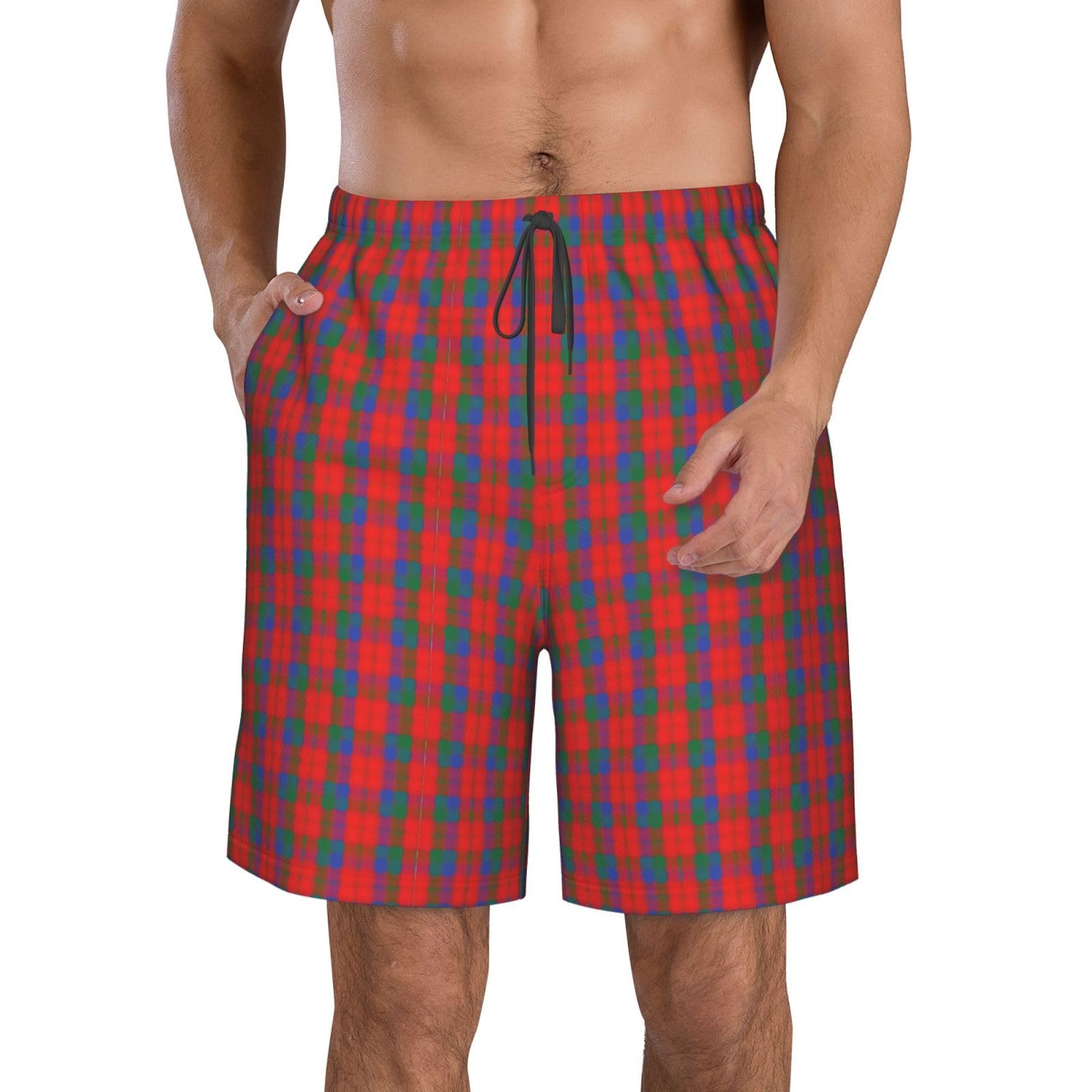 Anceky Scottish Clan Robertson Tartan Plaid Shorts Men's Casual Beach Pants Quick Drying Swimming Trunks with Pockets