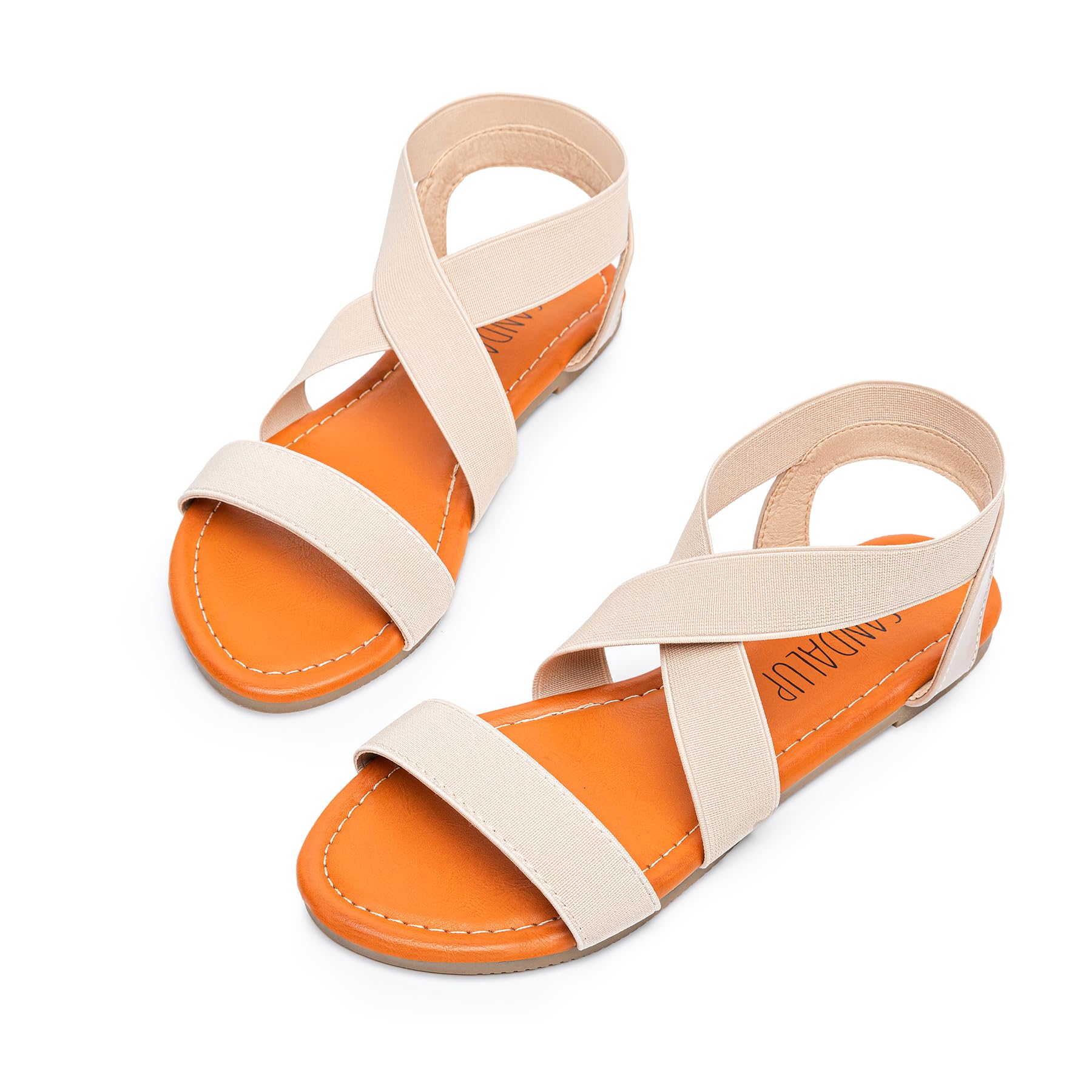 SANDALUP Elastic Ankle Strap Flat Sandals for Women