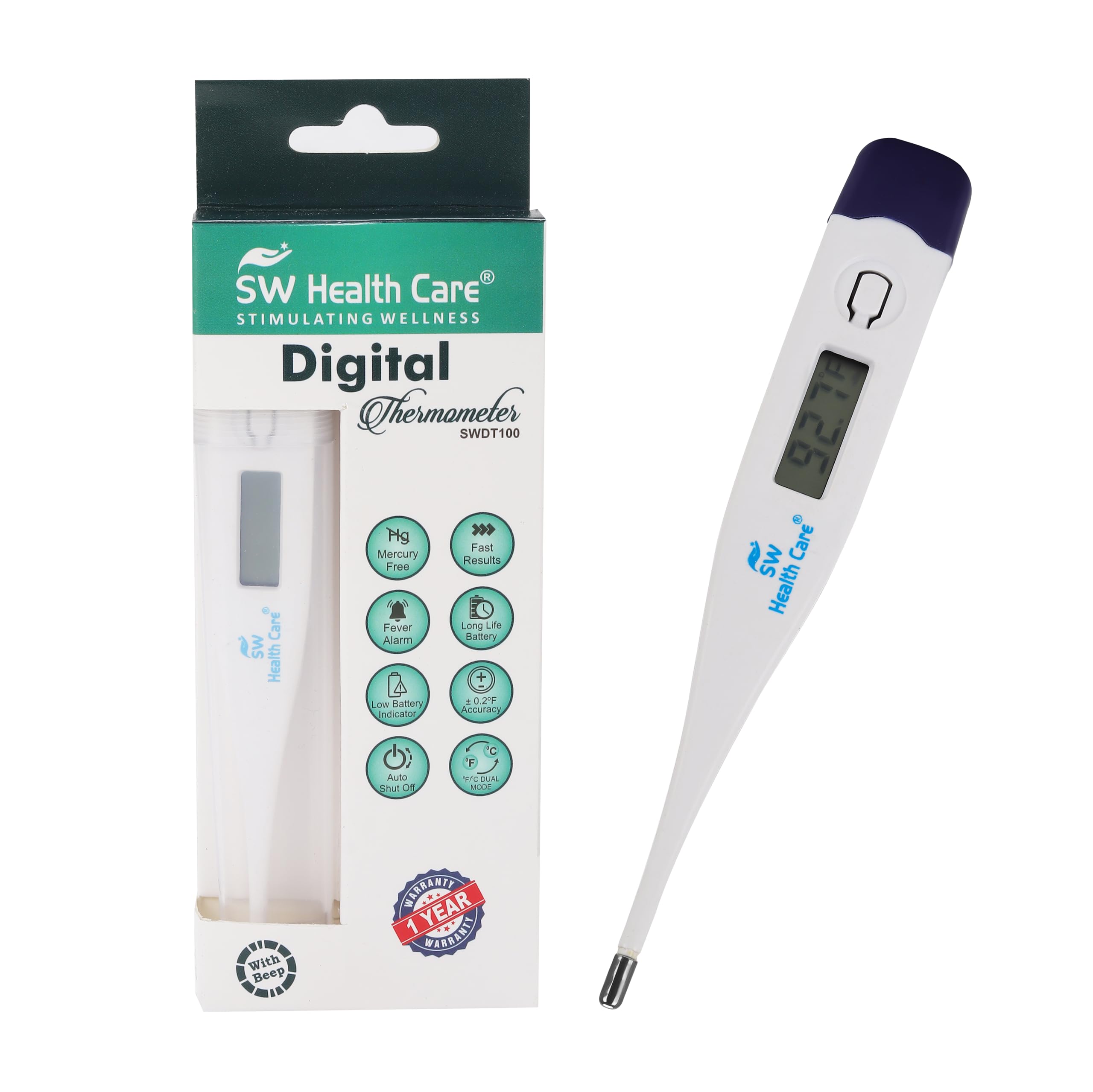 sw health care Digital Thermometer with Quick Measurement of Oral, Underarm Temperature in Celsius & Fahrenheit, Water Resistant for Easy Cleaning (Pack of 1)-picture-52