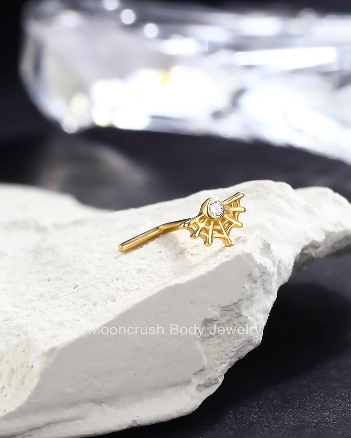 14k Gold Nose Stud Spider Web 20G 14k L Shaped Gold Nose Ring Stud 7MM 14k Gold Nose Piercing Jewelry Hypoallergenic