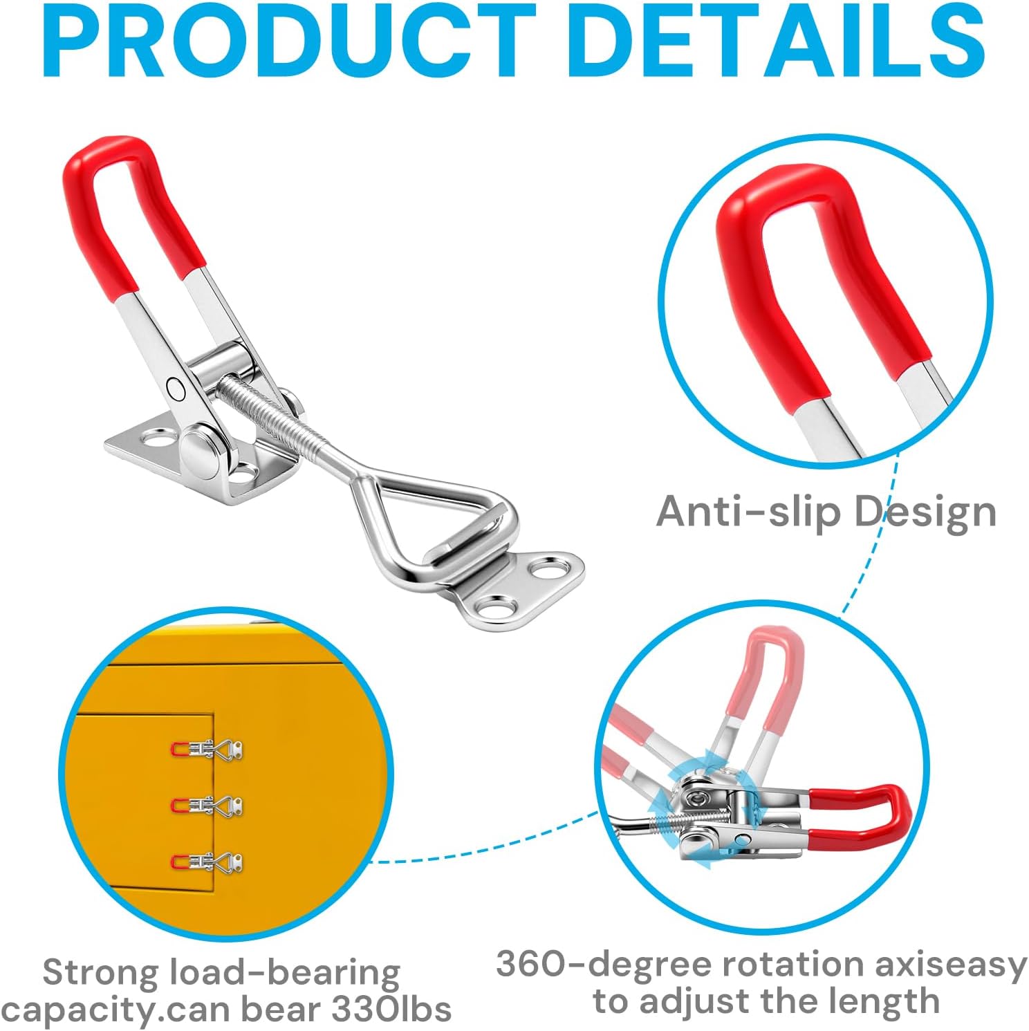 6 Pack Toggle Latch Clamp 4001, Adjustable Quick Release Pull Latches, toggle latch for Smoker Lid Jig, Tool Box, Cooler, Trunk & Case, Heavy Duty 330Lbs Holding Capacity (24pcs Screws)