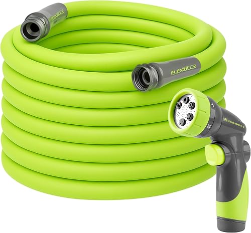 Flexzilla Garden Hose 5/8 in. x 100 ft. with 6-Pattern Soft Grip Nozzle, Lightweight All-Weather Water Hose, Durable and Flexible, Leak-Free Connections