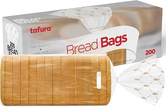 Bread Bags 200 Count - Clear Plastic Bread Bags with Twist Ties for Sandwich, Loaf, Sourdough, Pastries, Muffins, and Baked Goods with Date Tab for Tracking Freshness, BPA Free