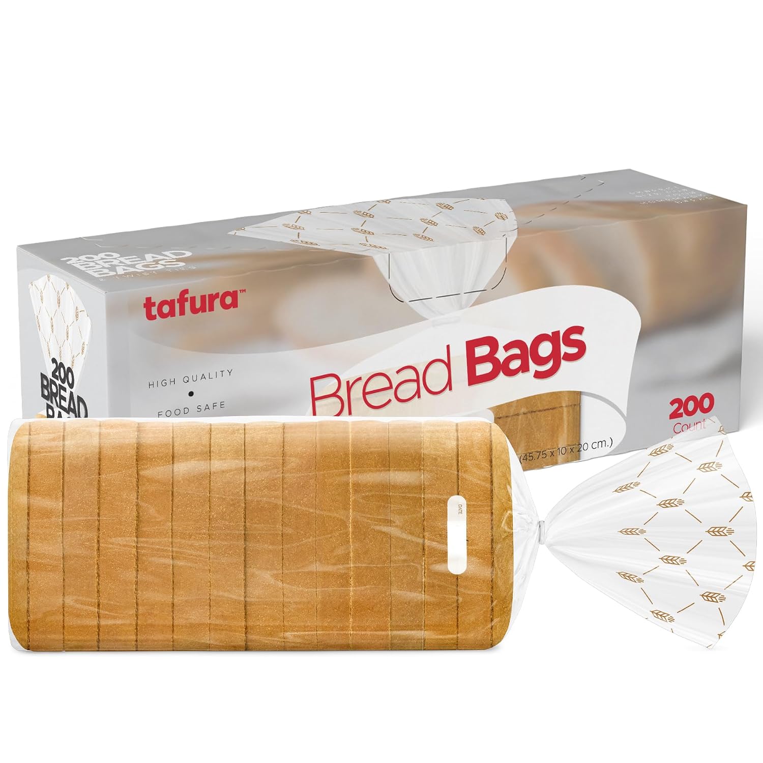 Bread Bags (100 Count) - Clear Plastic Bread Bags with Twist Ties for Sandwich, Loaf, Sourdough, Pastries, Muffins, and Baked Goods with Date Tab for Tracking Freshness, BPA Free