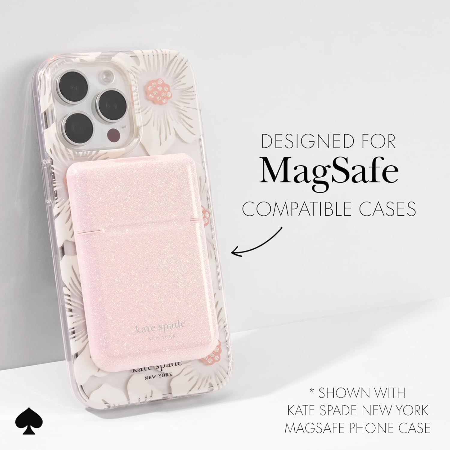 kate spade new york Magnetic Flip Phone Wallet/Card Holder - Compatible with MagSafe Phones and Cases - That Sparkle Pink