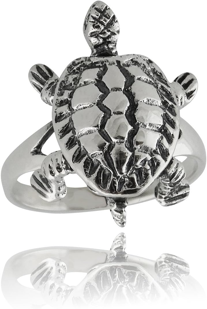 FashionJunkie4Life Sterling Silver Turtle Ring with Moving Legs and Tail, Sizes 6-9, Tortoise Rings