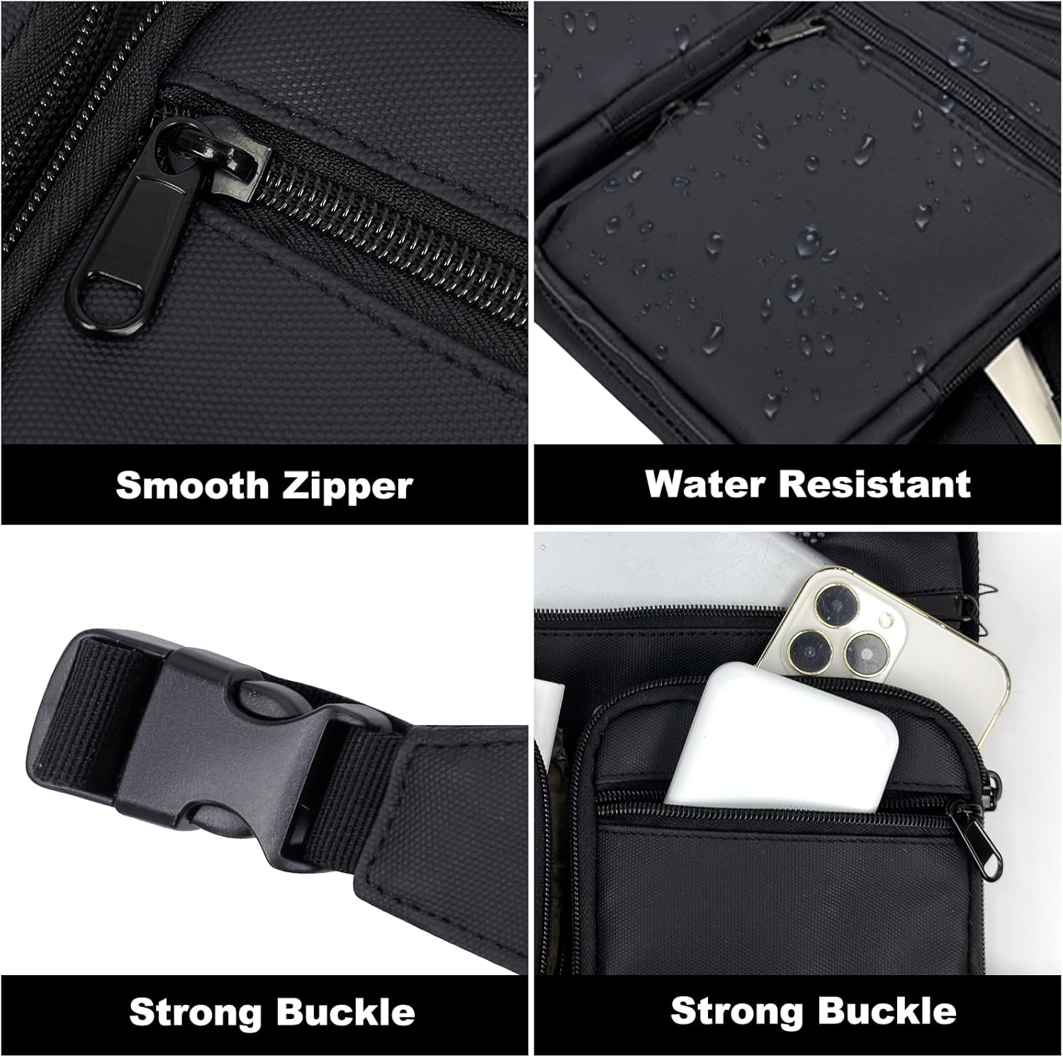 Running Chest Pack for Men Women, Lightweight Multi-Pocket EDC Chest Rig for Running Hiking Cycling Travel, Outdoor Sports Vest Bag with Adjustable Strap, Black