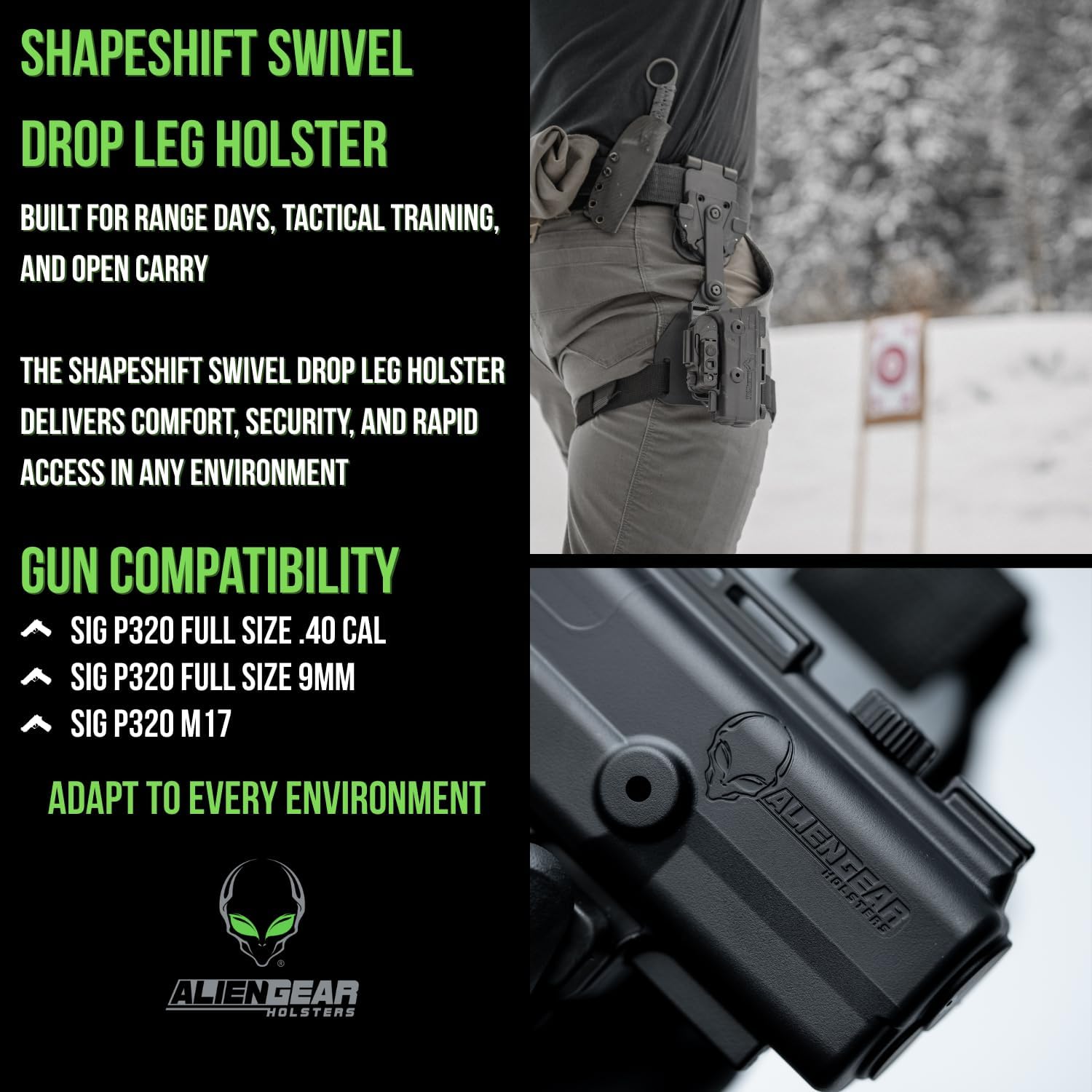 Alien Gear ShapeShift Drop Leg Holster - Precision Fit, Easy Adjustment, Ultimate Comfort, Thigh Holster for Men & Women, Range and Tactical Applications, Versatile Carry Options, Made in USA