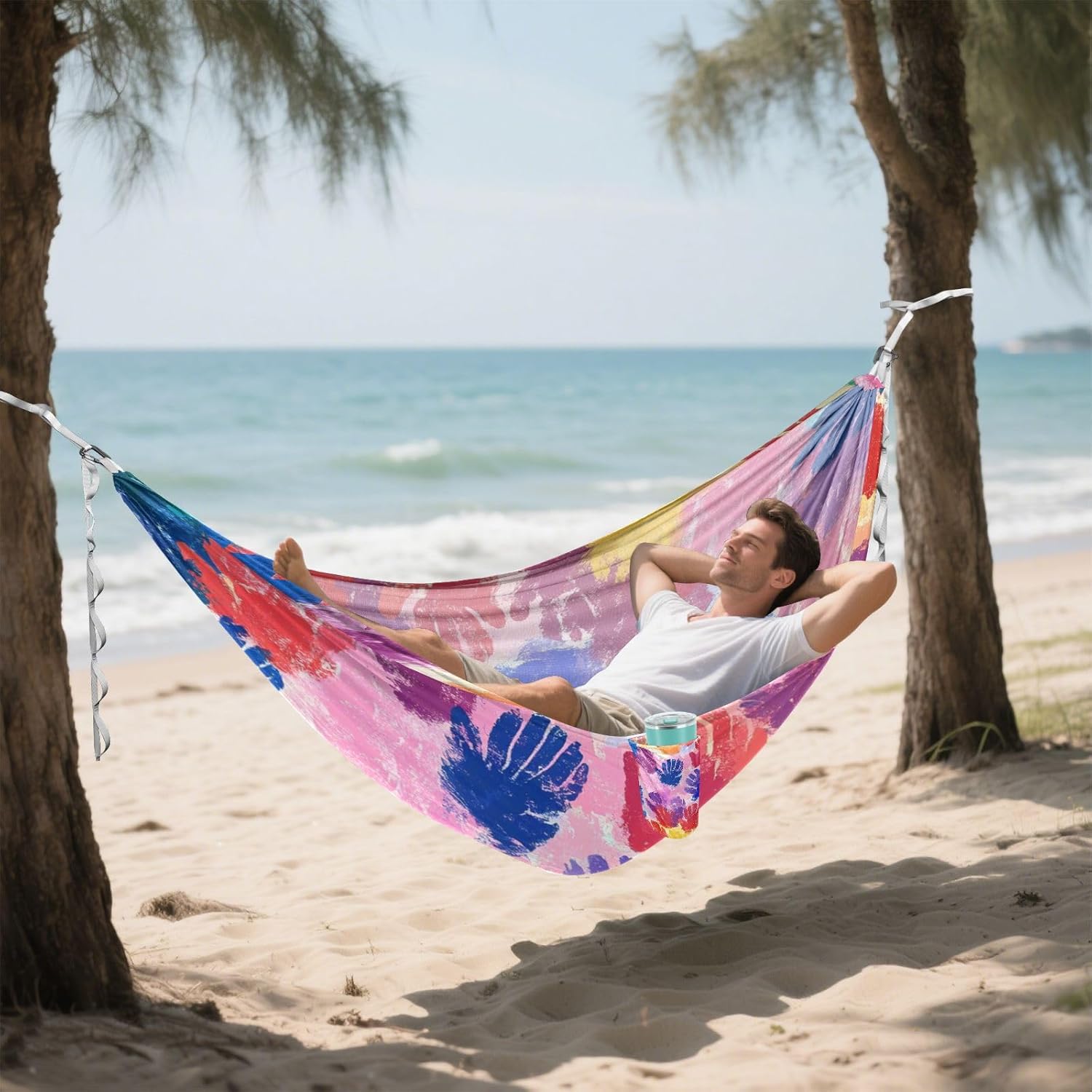 Colorful Handprints Camping Hammocks Hanging Hammock for Camping & Hiking Essential