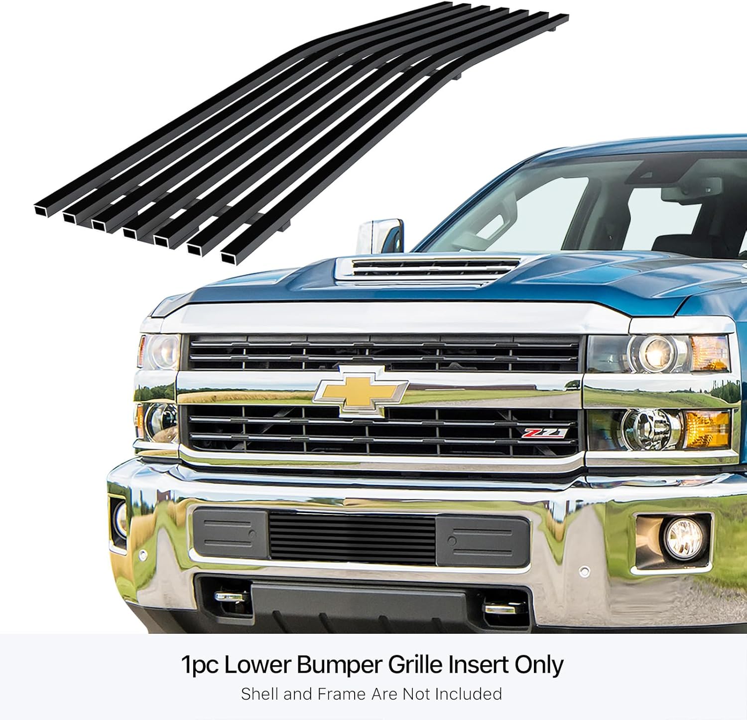 APS Compatible with Chevy Silverado 2500HD 3500HD 2015-2019 Lower Bumper Stainless Steel Black 8x6 Horizontal Billet Front Grill Grille Insert C66319J