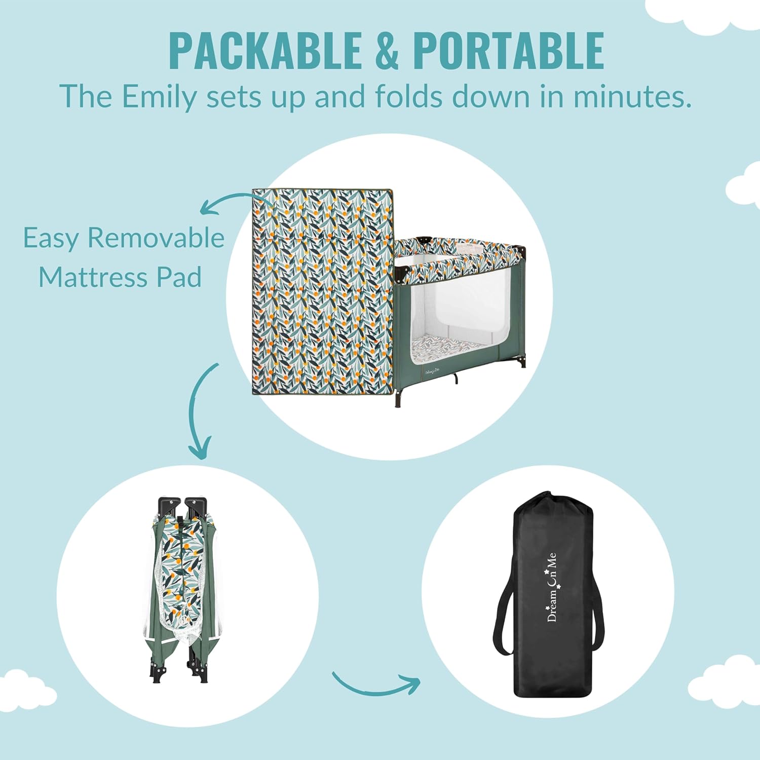 Dream On Me Emily Rose Deluxe Playard in Mellow Yellow with Infant Bassinet and Changing Tray, Lightweight Portable and Convertible Playard for Baby, Breathable Mesh Sides and Soft Fabric