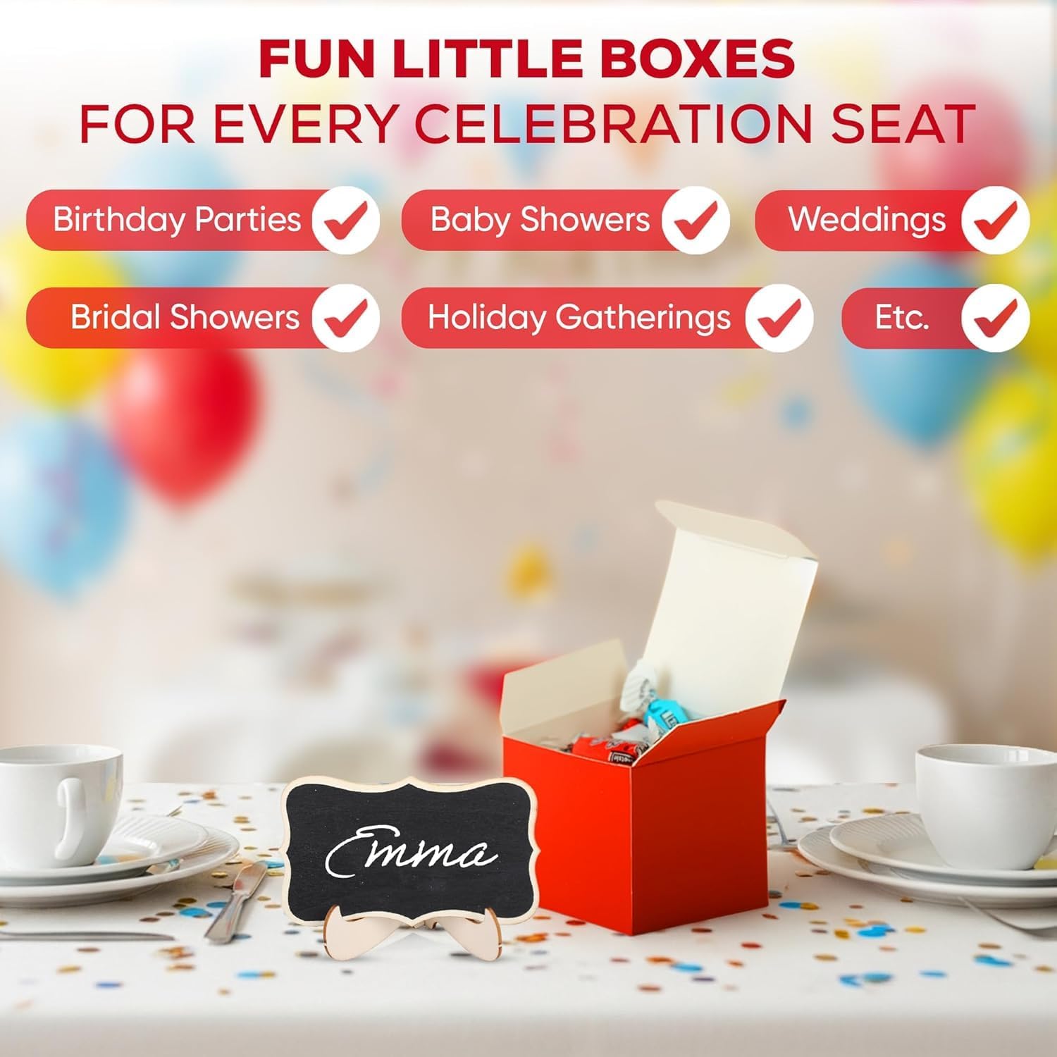 PASSIONFRUIT Easter Candy Party Decorations - 5 Red Boxes with Candy and Name Tags - Multi Item Party Favors and Easter Basket Stuffers