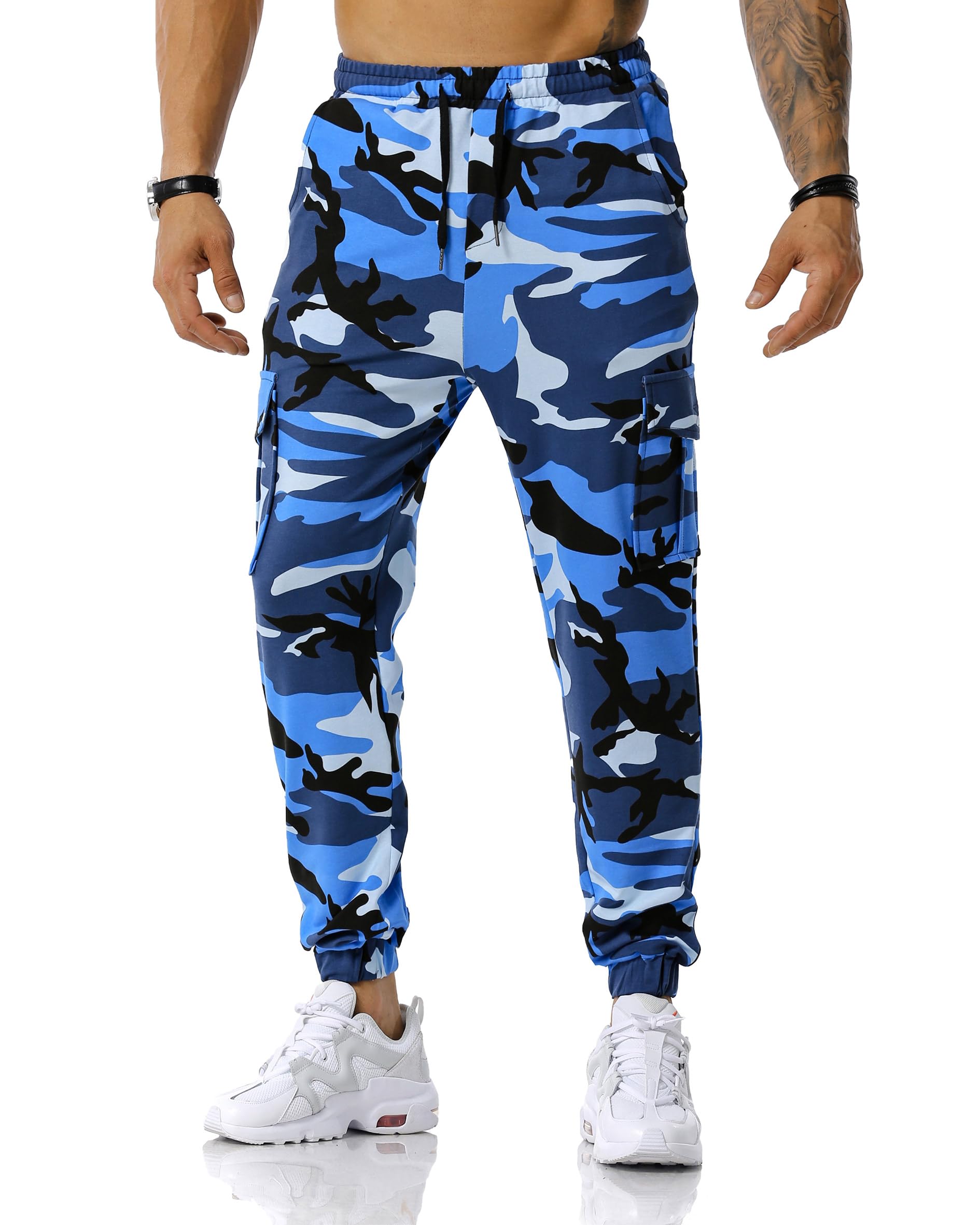MakingDaTracksuit Bottoms Men Camo Gym Joggers Cargo Sweatpants Drawstring  Multi-Pocket Running Trousers Combat Camouflage Work Pants