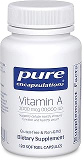 Pure Encapsulations Vitamin A - 3,000 mcg - from Cod Liver Oil - Immune & Vision Support* - Vitamin A Palmitate Supplement - Non-GMO - 120 Softgel Capsules
